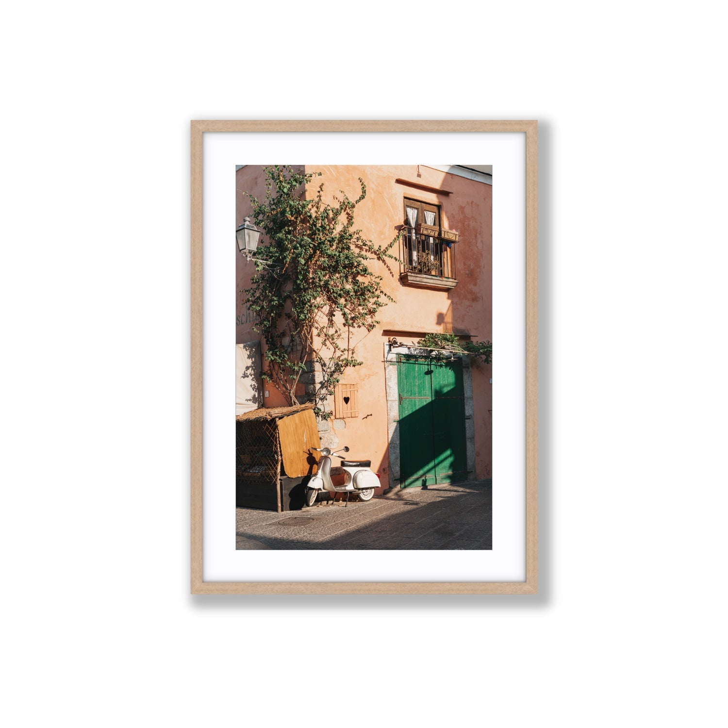 La Casa Ischia Italian Mediterranean decor wall art Large fine art print in natural oak frame with matboard