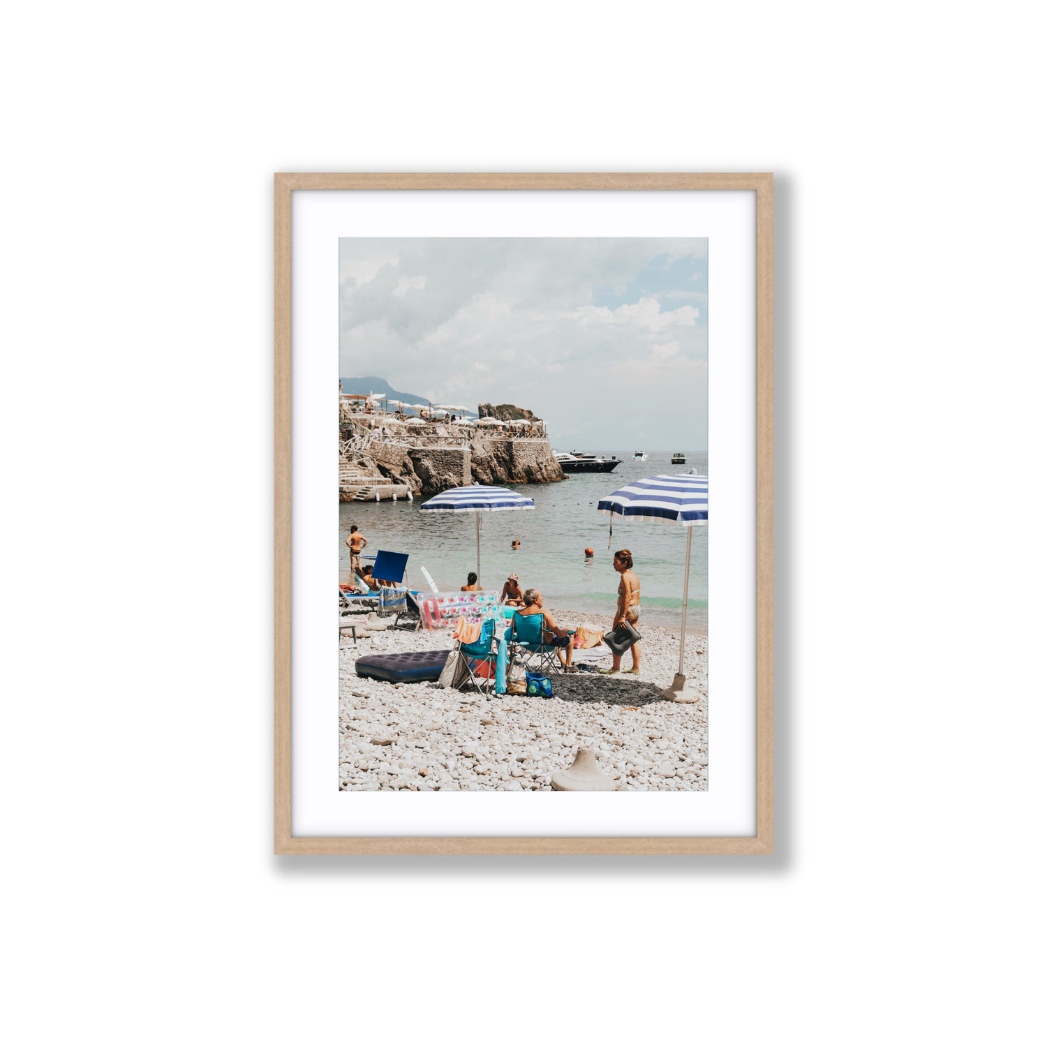Couple Goals Nerano Amalfi Coast coastal wall art Large fine art print in natural oak frame with matboard