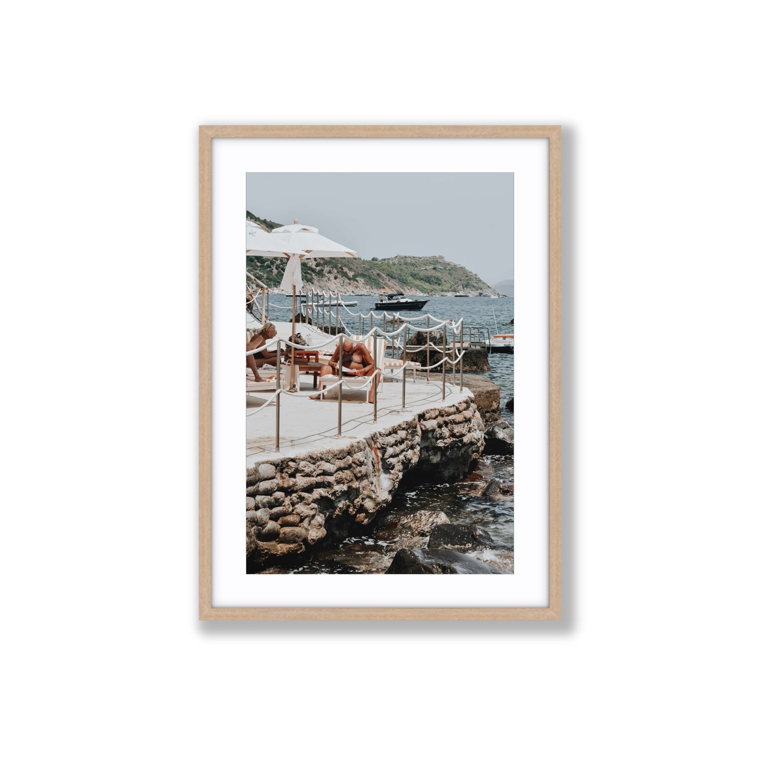 Nonno e Nonna Tuscany coastal Italian wall art Large fine art print in natural oak frame with matboard