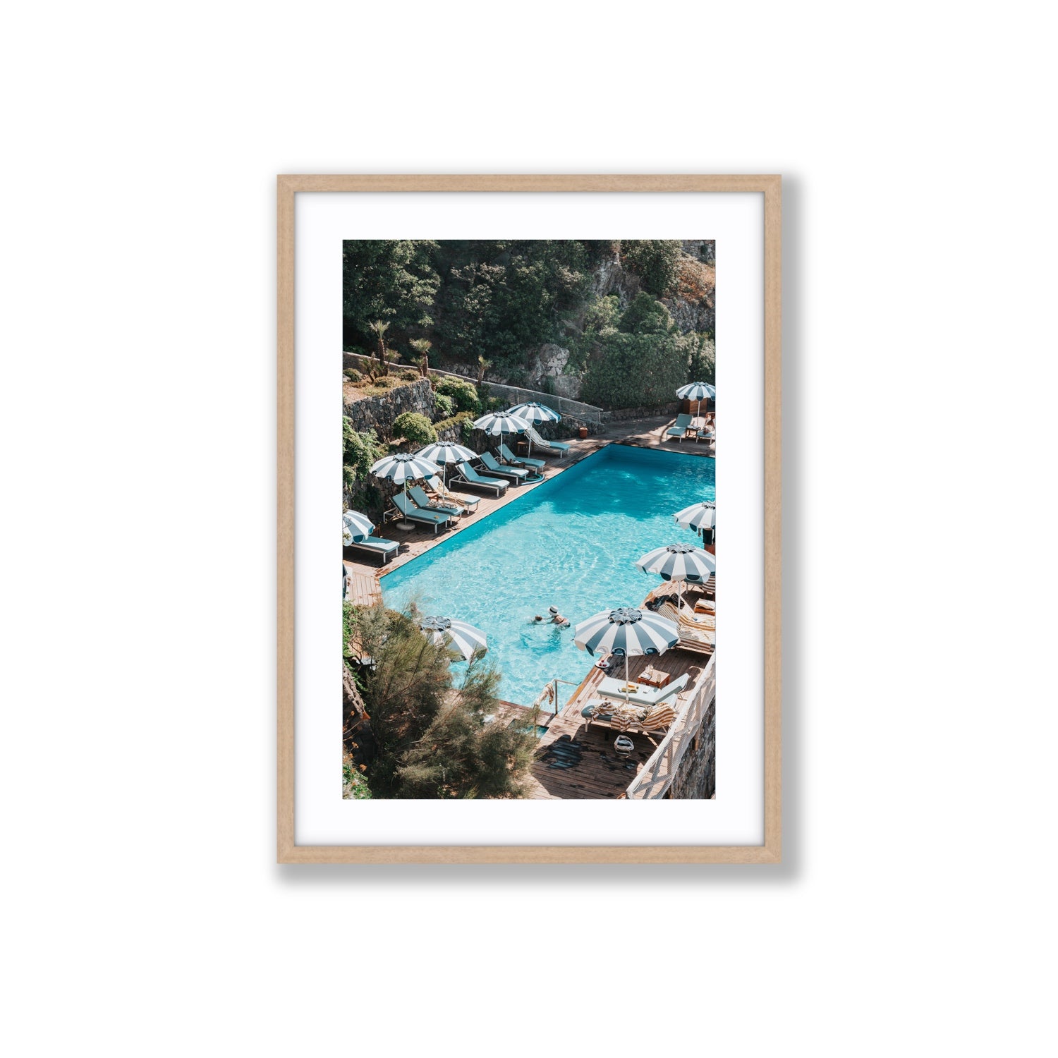 Poolside Paradise fine art print, Ischia, Italy, Large, Natural Oak Frame · Matboard, Fine Art Print