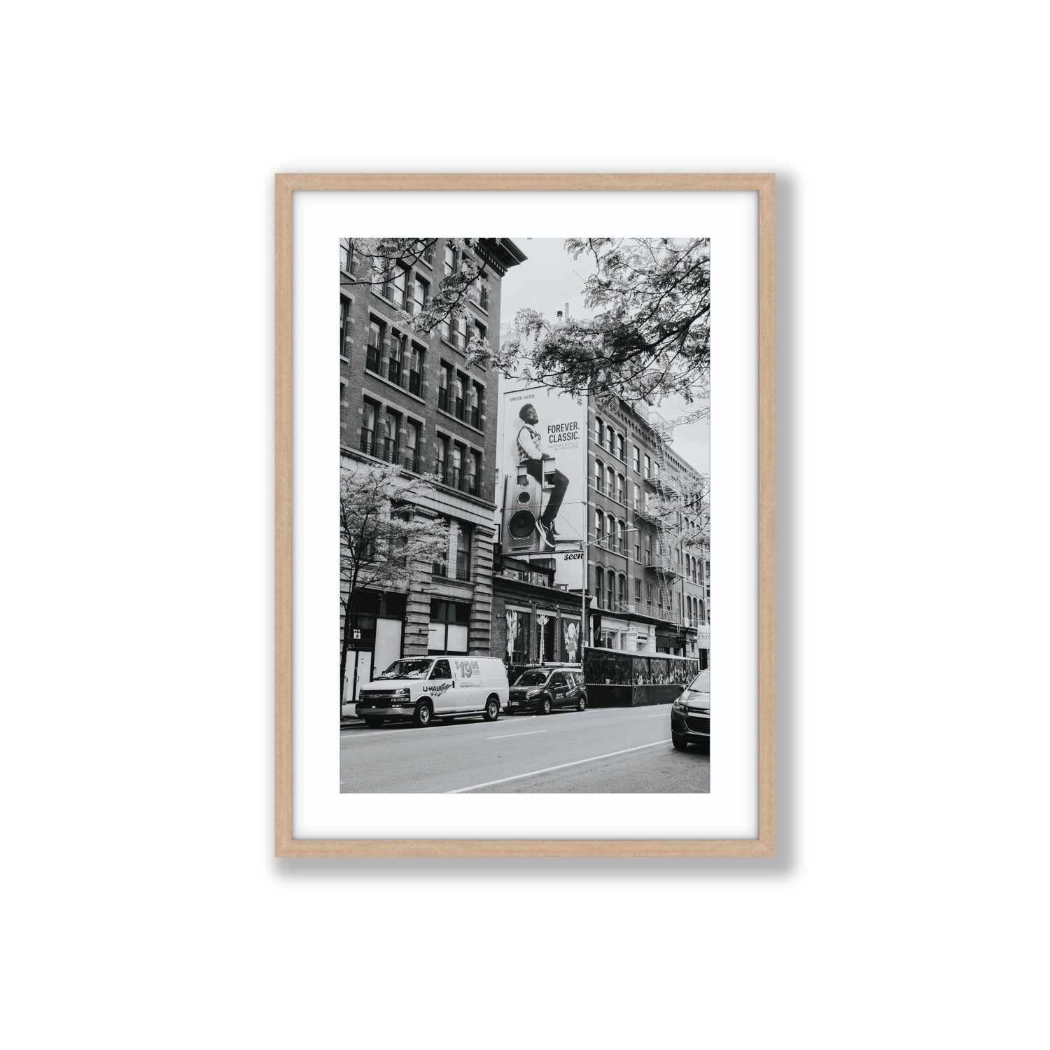 Forever Classic New York NYC Black & White wall art Large fine art print in natural oak frame with matboard