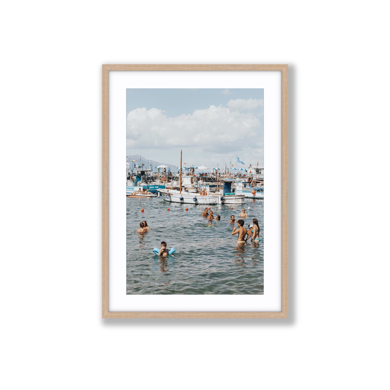Vacanze Italiane Sorrento Italian coastal wall art Large fine art print in natural oak frame with matboard