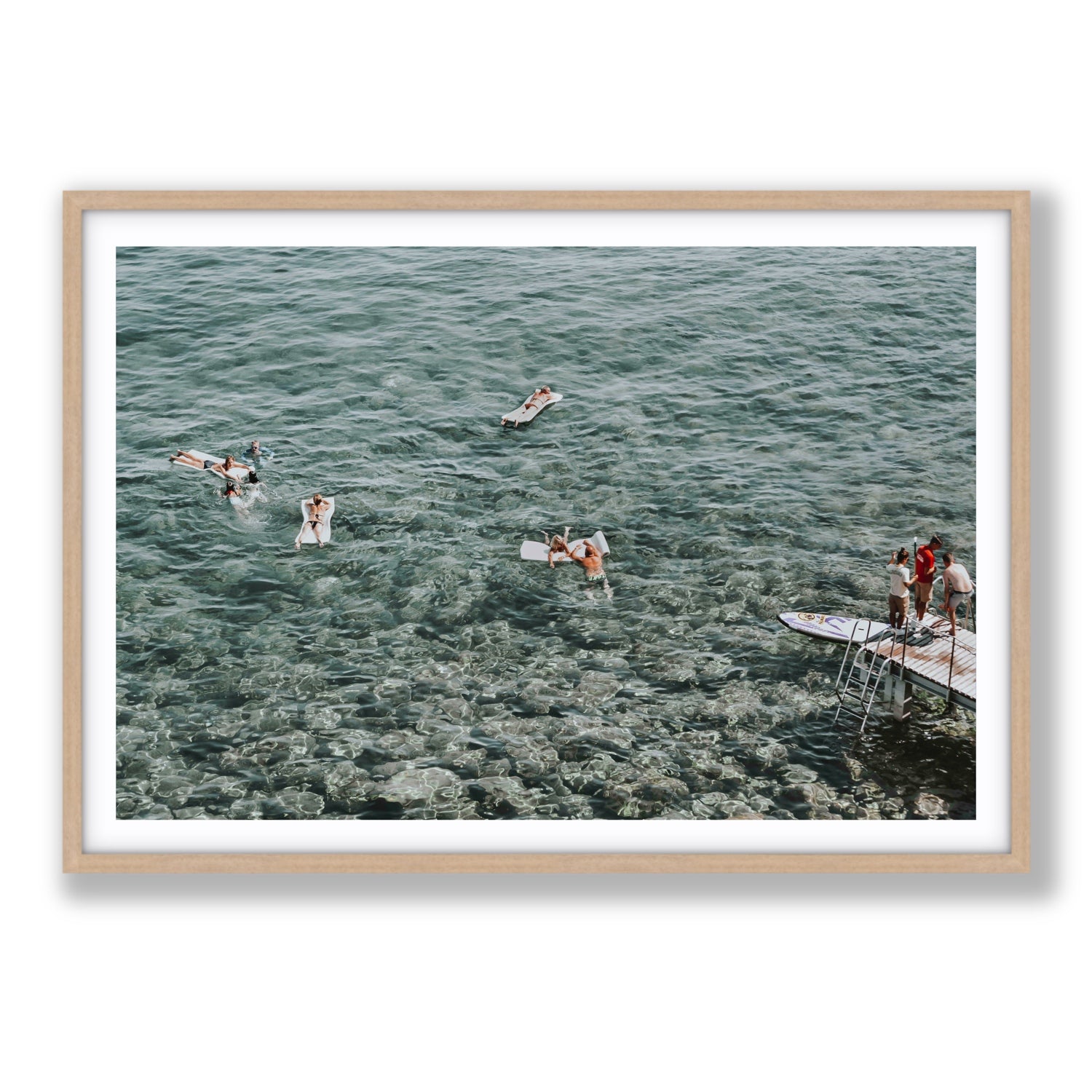 Having A Whale Of A Time Tuscany coastal wall art Statement fine art print in natural oak frame with matboard
