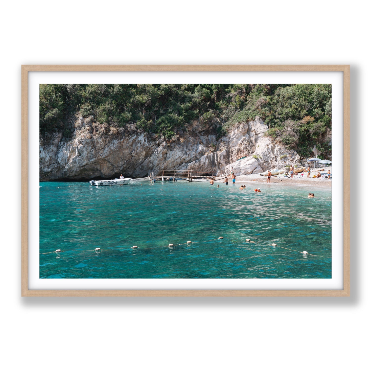 Azure Abyss Nerano wall art Statement fine art print in natural oak frame with matboard