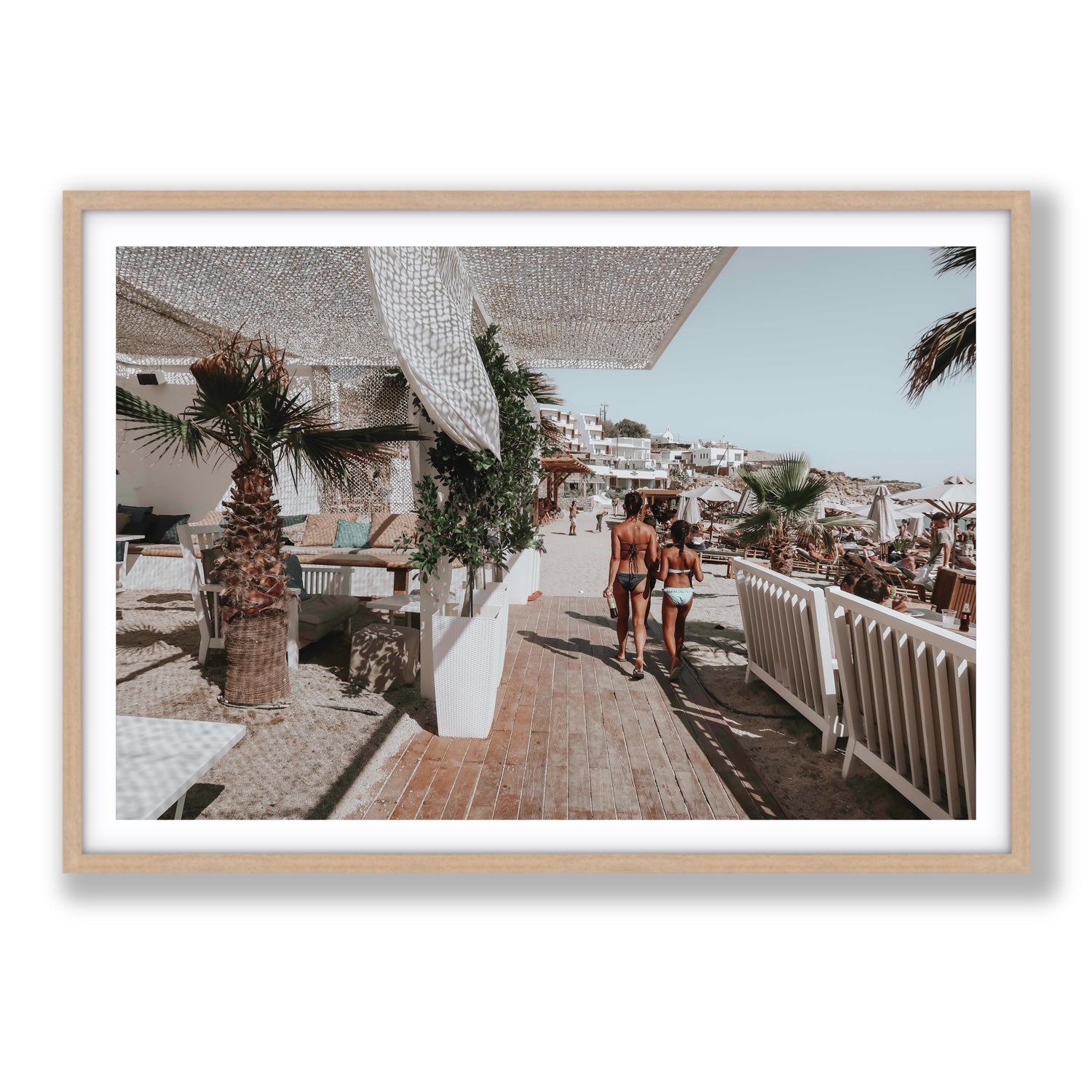 Mitera Kori Mykonos Greek island wall art Statement fine art print in natural oak frame with matboard