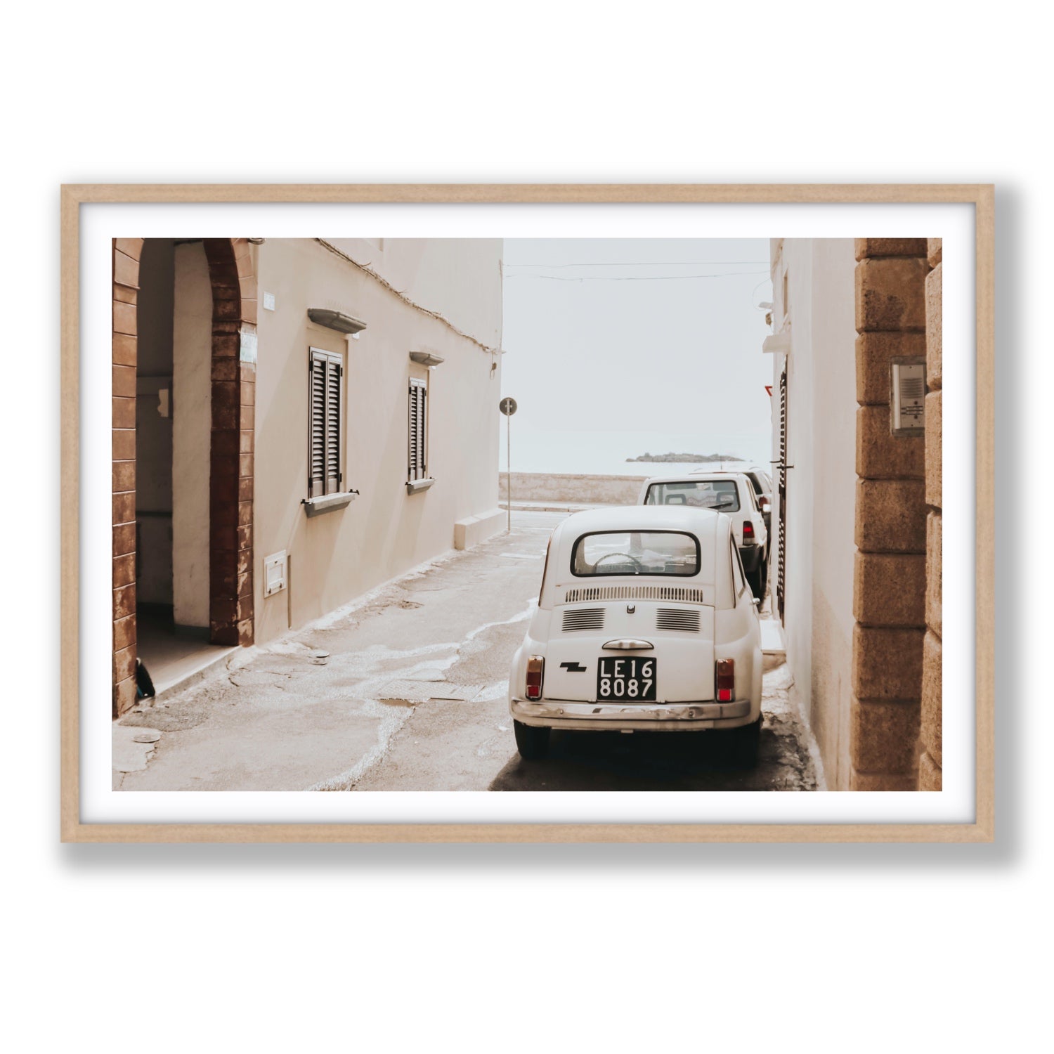 Bambini Lane Puglia Italian wall art Statement fine art print in natural oak frame with matboard