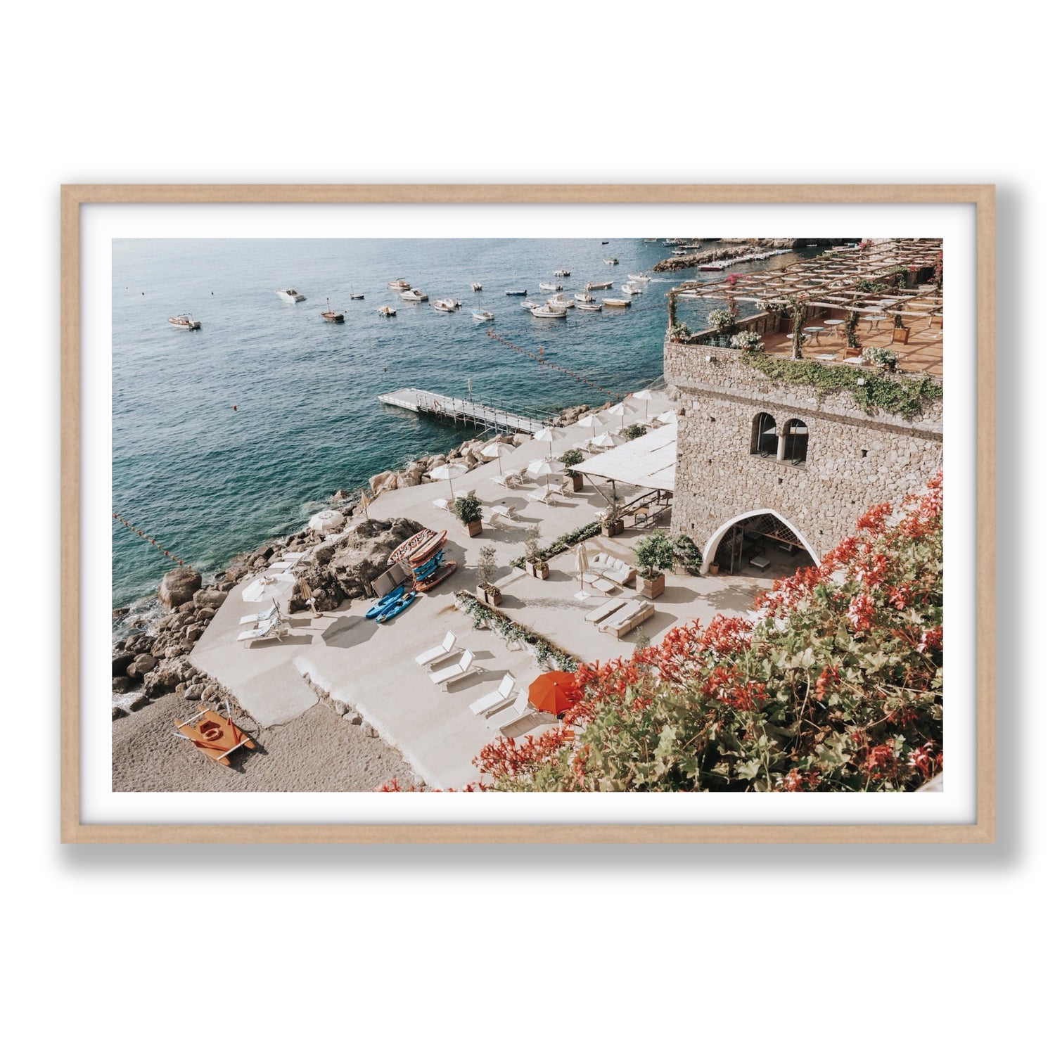Floral Fortress fine art print, Amalfi, Italy, Statement, Natural Oak Frame · Matboard, Fine Art Print