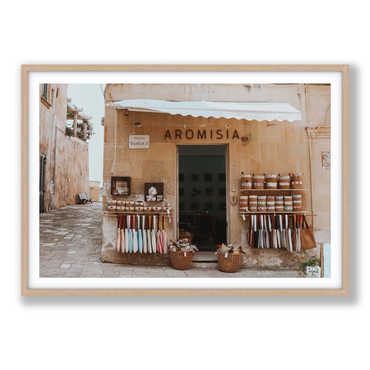 Aromisia Puglia Otranto Italian wall art Statement fine art print in natural oak frame with matboard