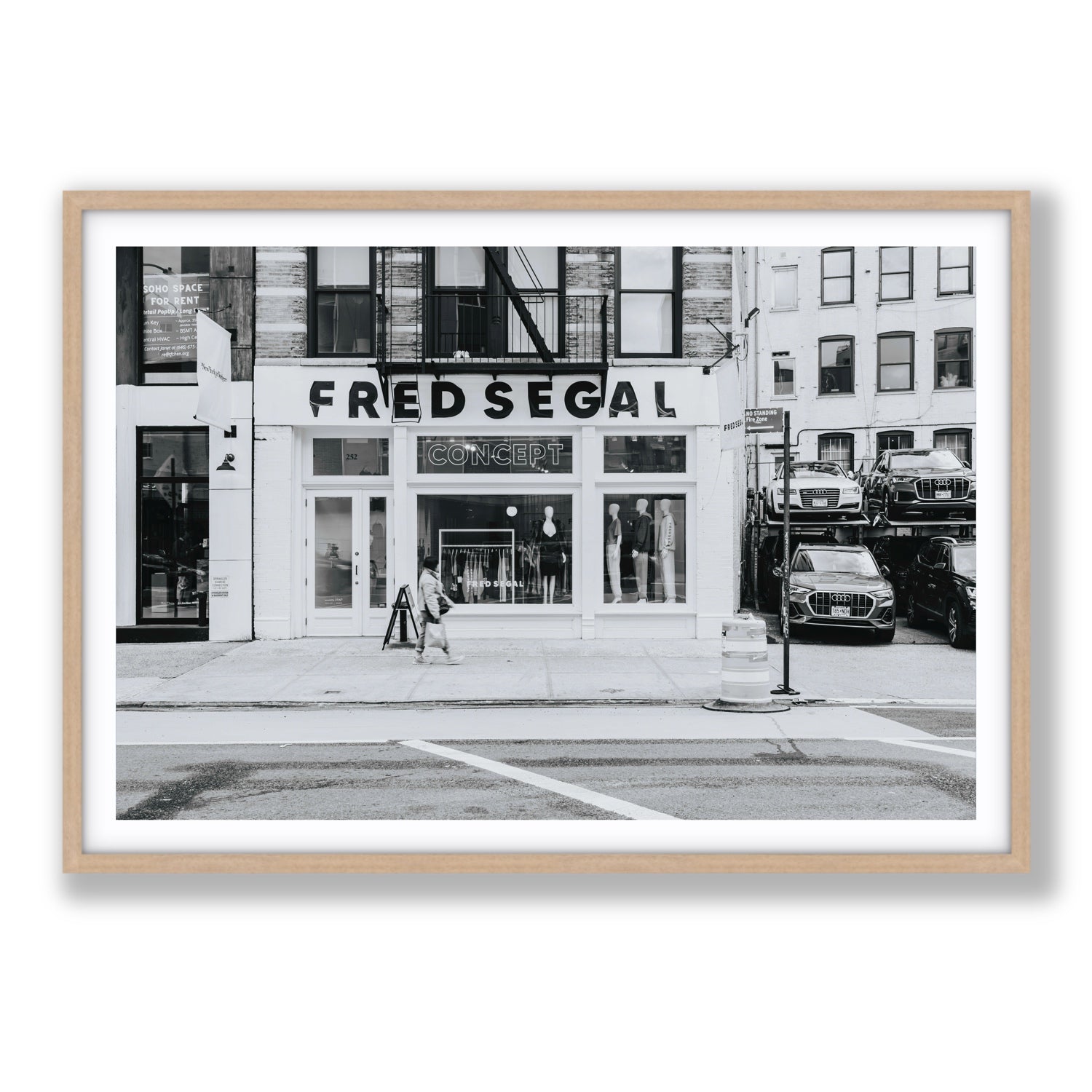 Noir York New York NYC Black & White wall art Statement fine art print in natural oak frame with matboard