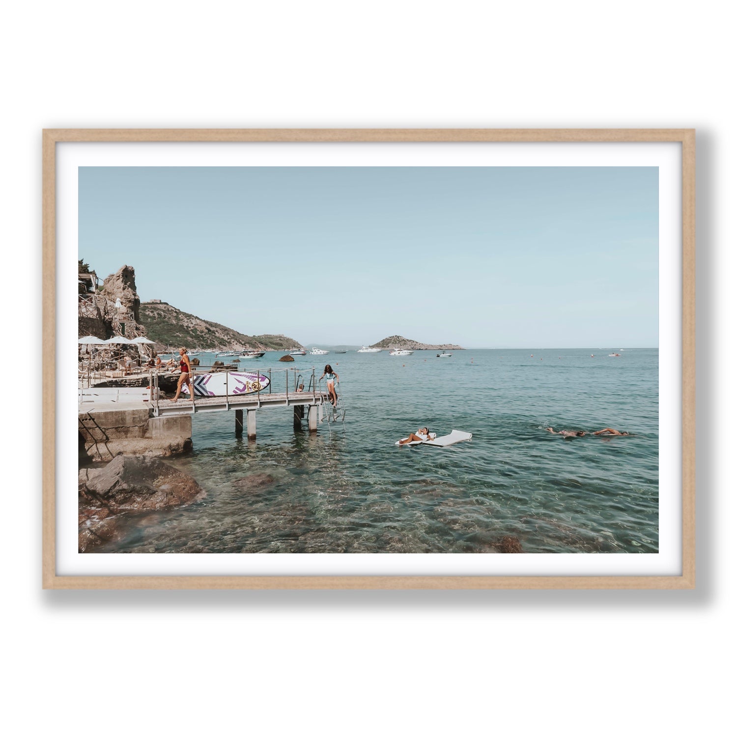 Retro Glamour Tuscany coastal Italian wall art Statement fine art print in natural oak frame with matboard