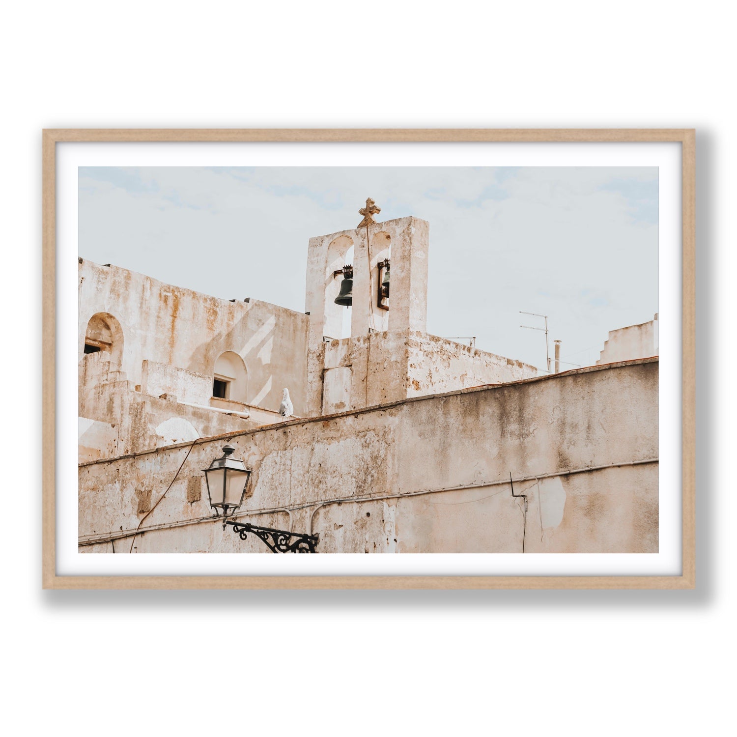 Ancient Bells Puglia Gallipoli Italian wall art Statement fine art print in natural oak frame with matboard