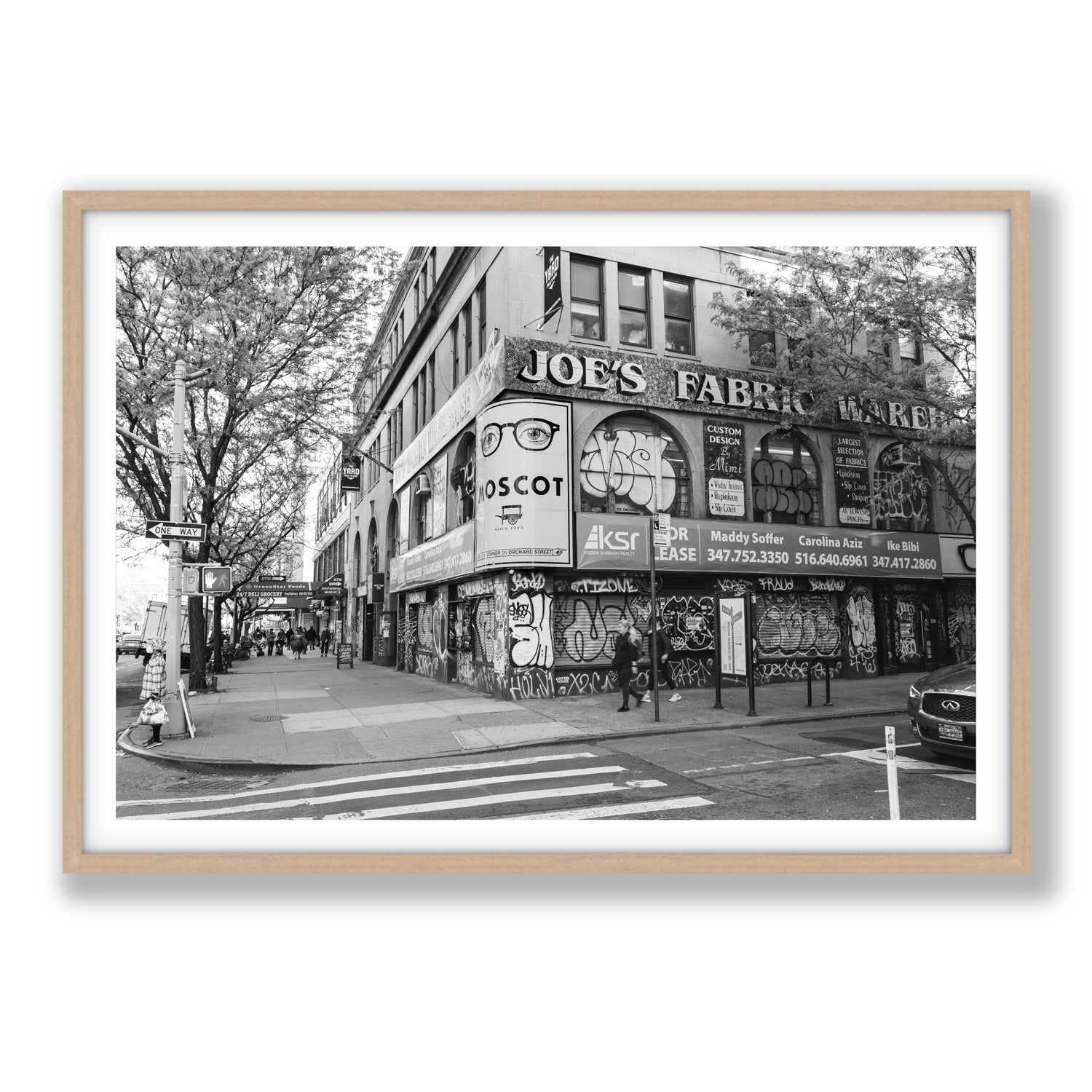 Wall Poetry New York NYC Black & White wall art Statement fine art print in natural oak frame with matboard
