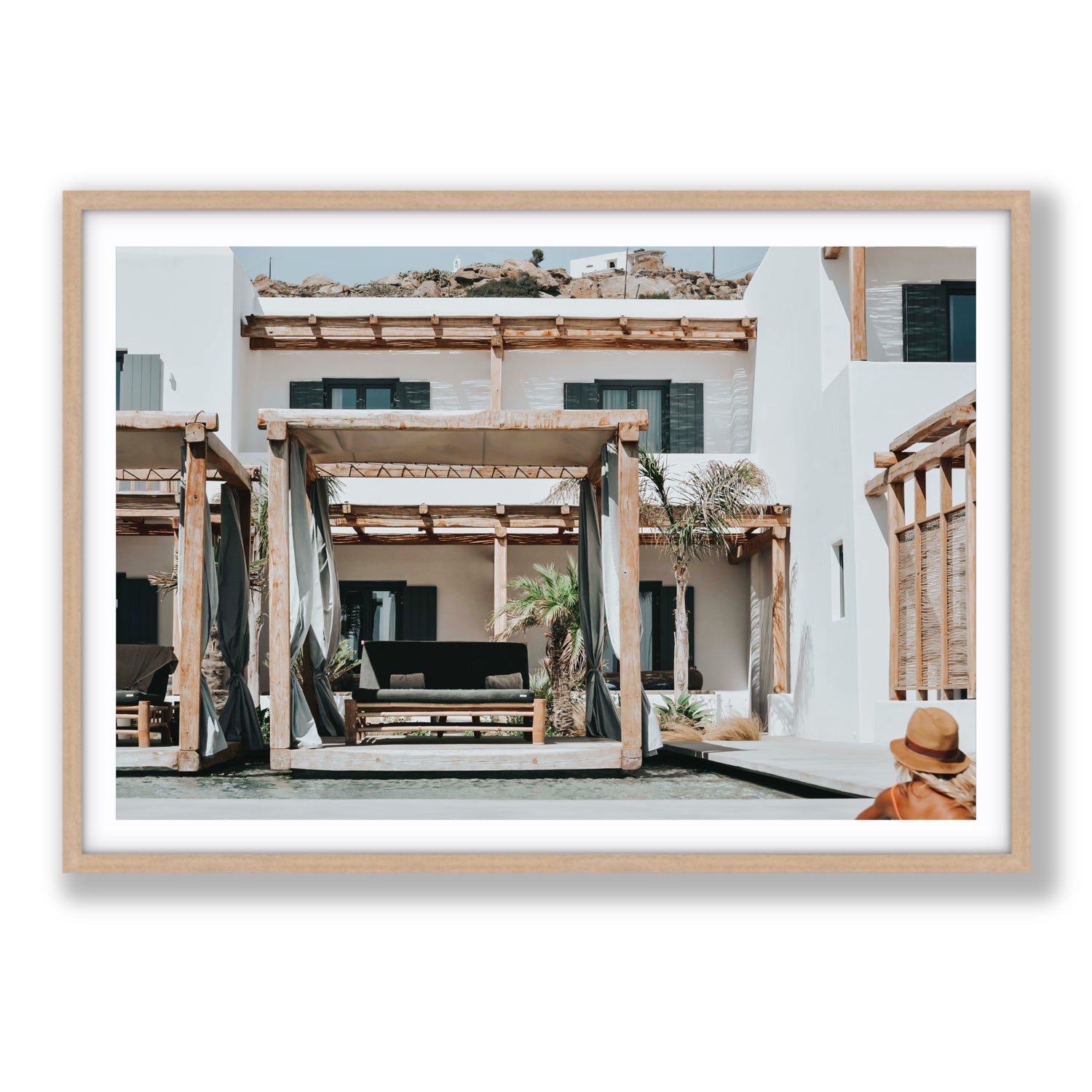 Dream Villa fine art print, Mykonos, Greece, Statement, Natural Oak Frame · Matboard, Fine Art Print
