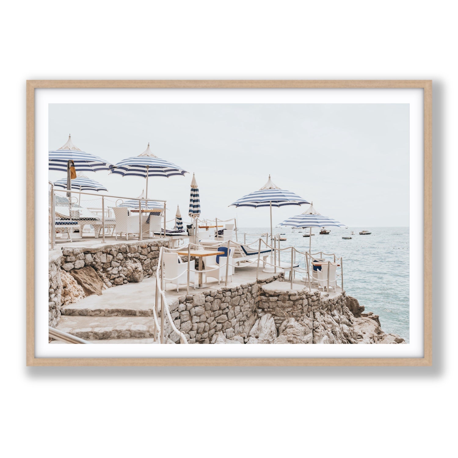 Ombrelloni fine art print, Positano, Italy, Statement, Natural Oak Frame · Matboard, Fine Art Print