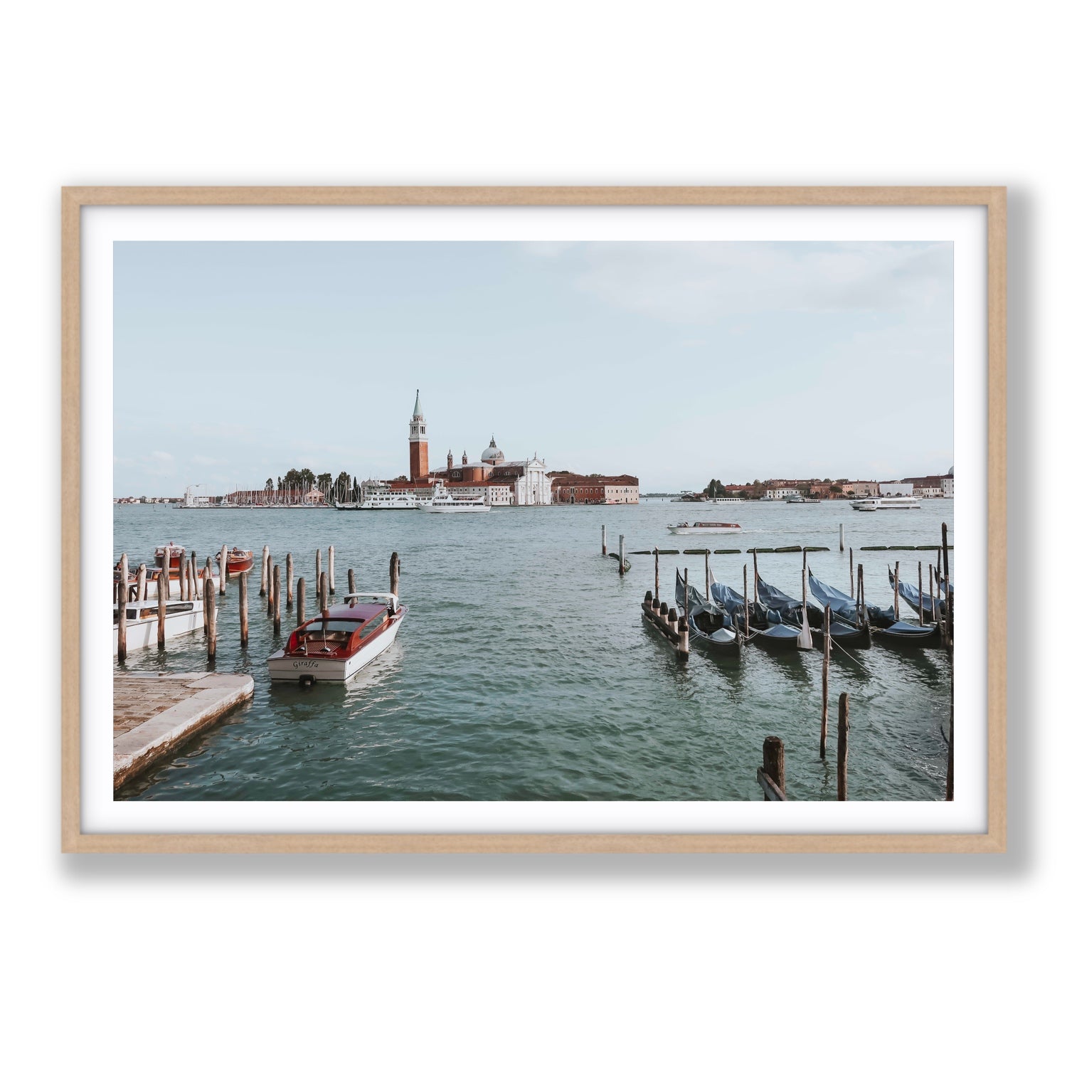 Venetian Waterscape Venice Italian art print Statement fine art print in natural oak frame with matboard