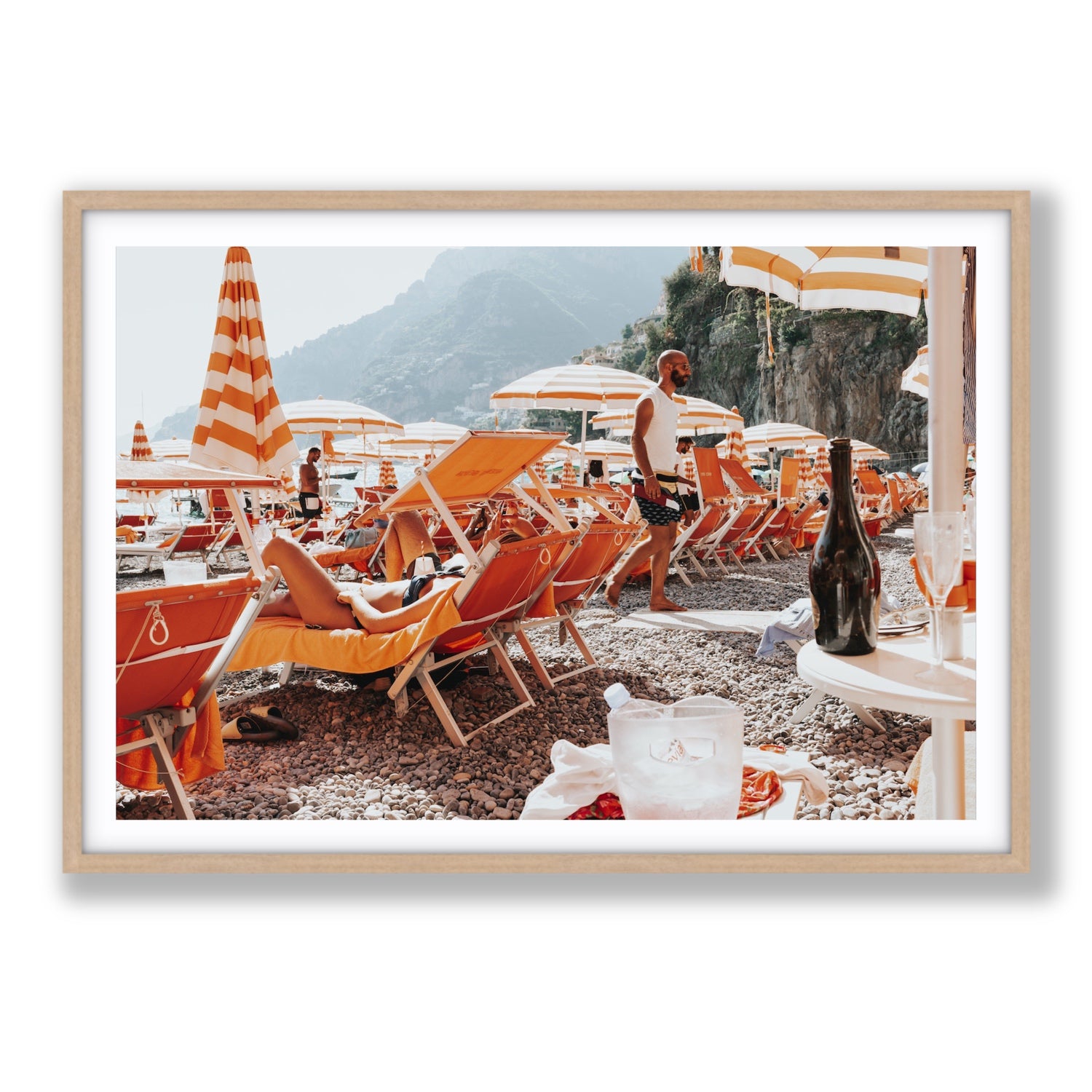 Zesty Shade Positano wall art Statement fine art print in natural oak frame with matboard