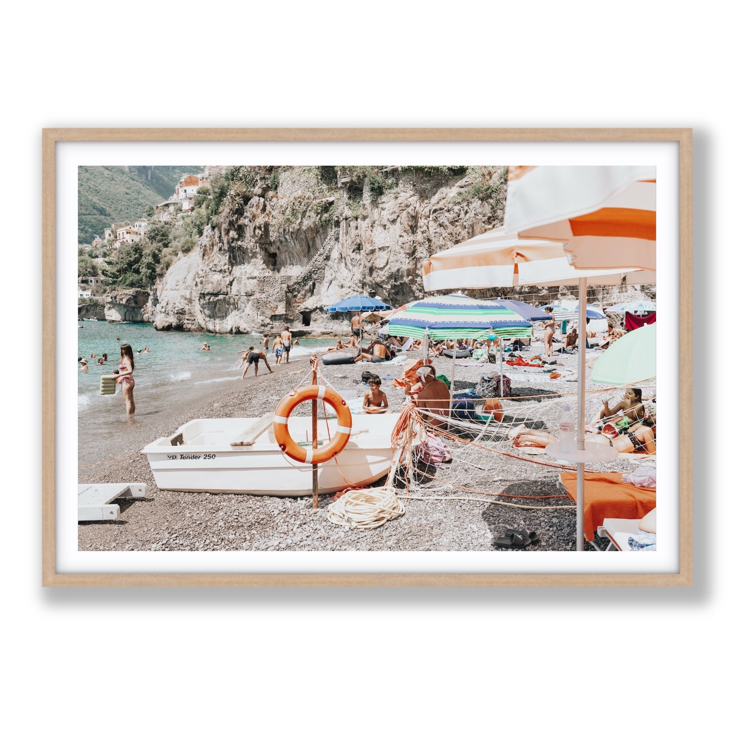 Bellezza By The Bay fine art print, Positano, Italy, Statement, Natural Oak Frame · Matboard, Fine Art Print