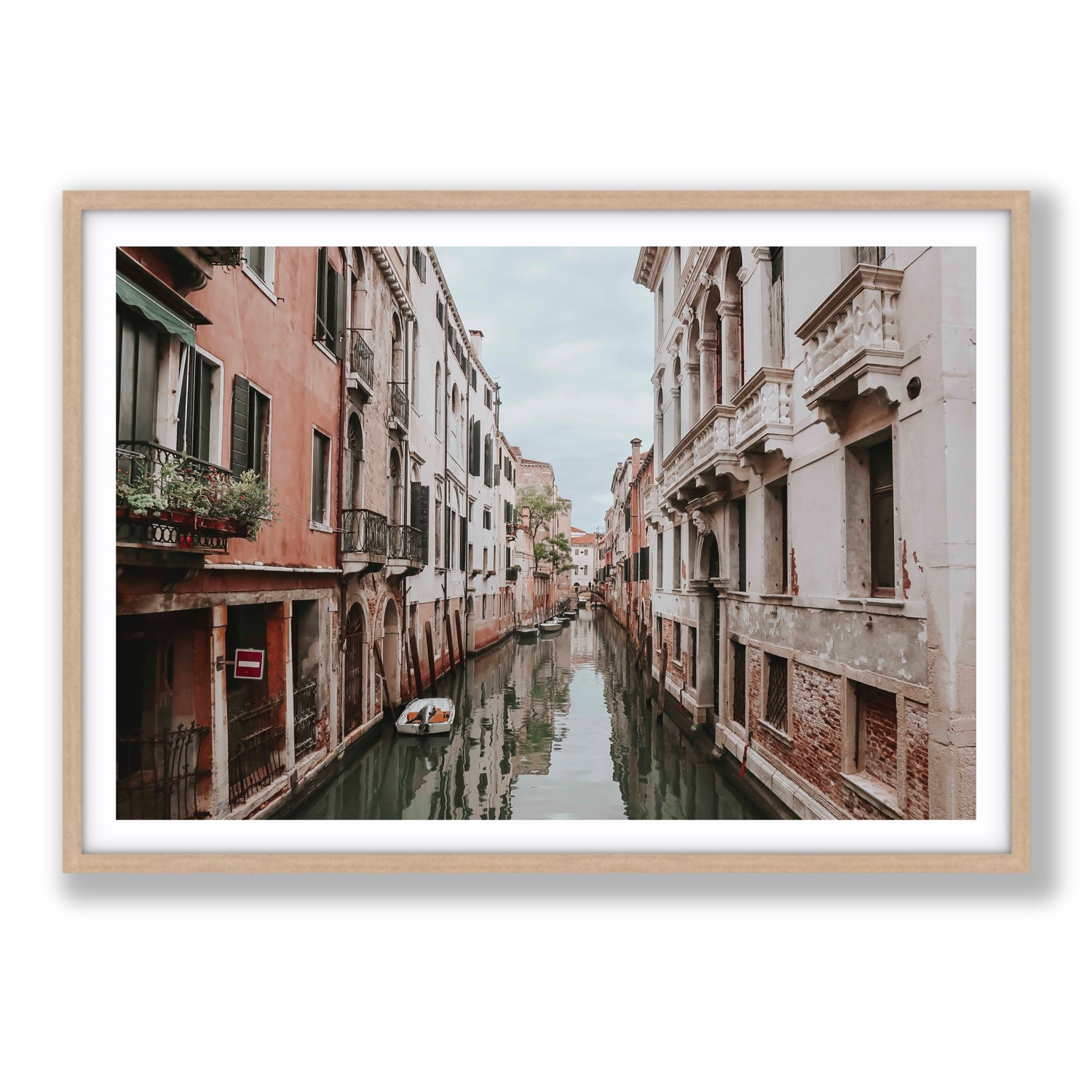 The Floating City Venice Canal Italian decor wall art Statement fine art print in natural oak frame with matboard