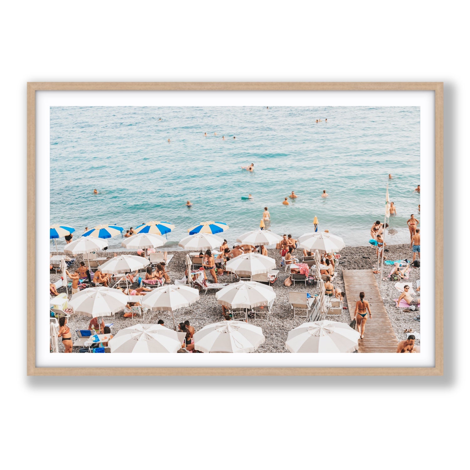 Dreamscape Amalfi Italian beach wall art Statement fine art print in natural oak frame with matboard