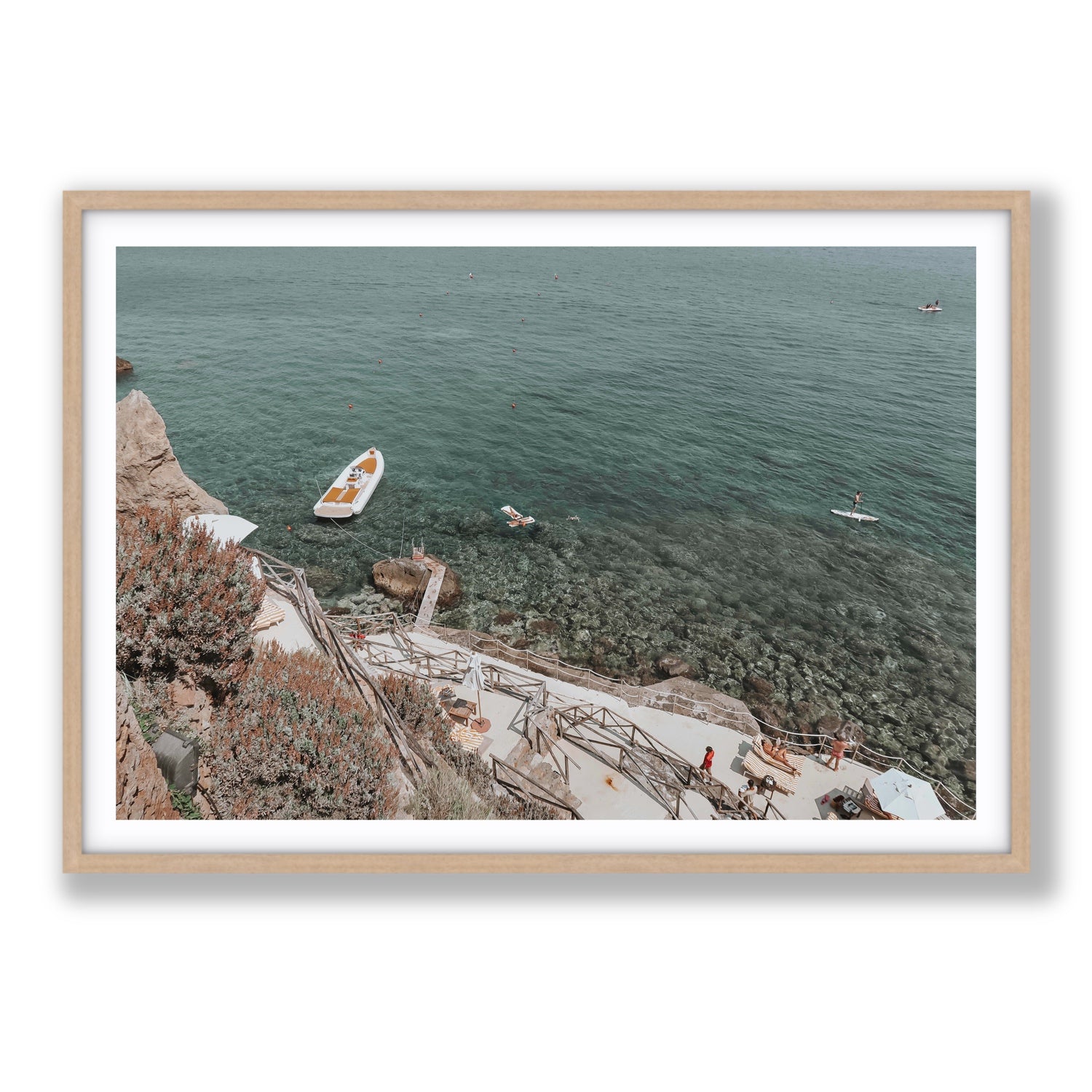 The Lagoon Tuscany coastal Italian wall art Statement fine art print in natural oak frame with matboard