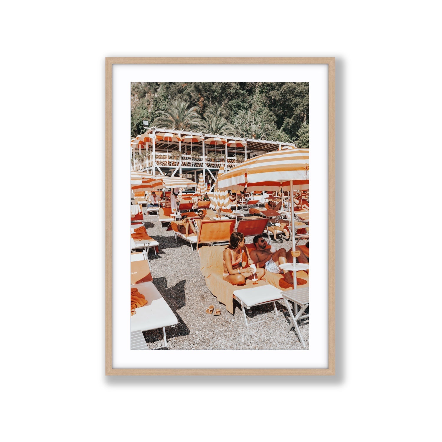 Lounging In Lido fine art print, Positano, Italy, Extra Large, Natural Oak Frame · Matboard, Fine Art Print