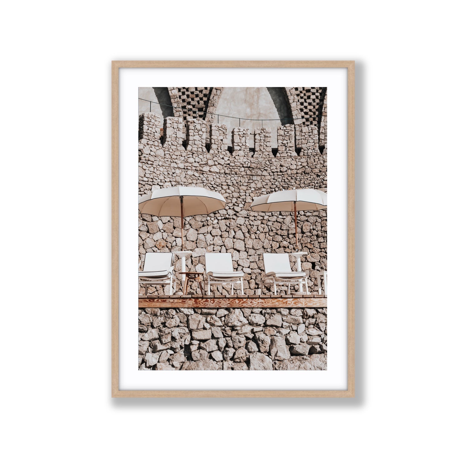 Pietra Amalfitana fine art print, Amalfi, Italy, luxury escapes artwork, Extra Large, Natural Oak Frame · Matboard, Fine Art Print