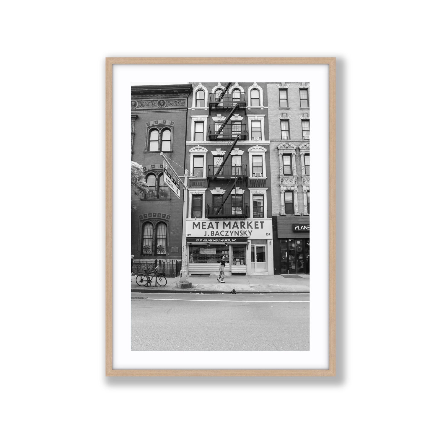 Vertical Village New York NYC Black & White wall art Extra Large fine art print in natural oak frame with matboard