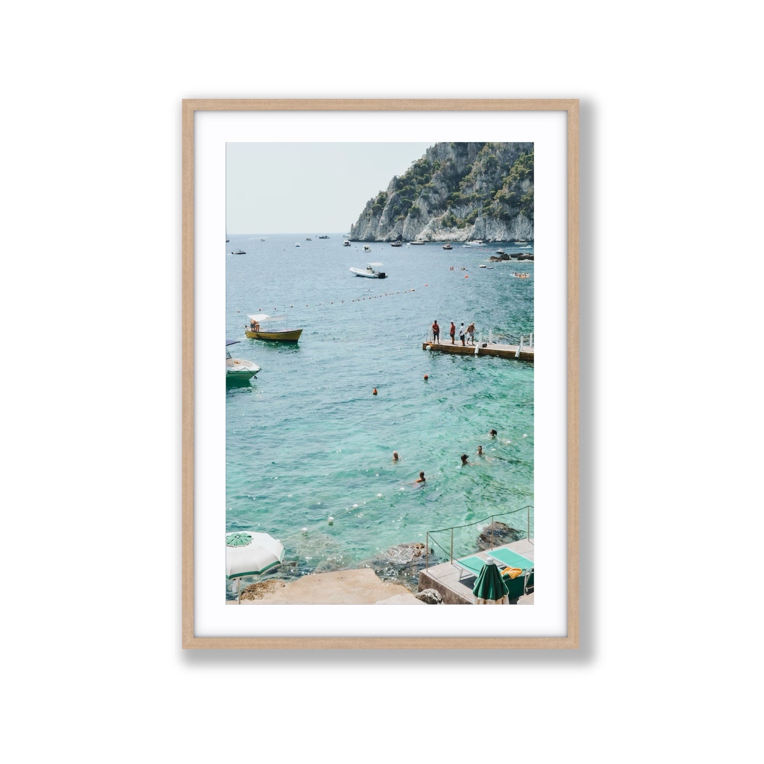 Delizia Pomeridiana Capri coastal wall art Extra Large fine art print in natural oak frame with matboard