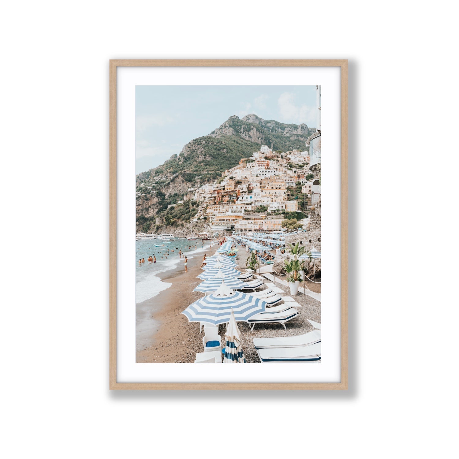 The Cliffside Village fine art print, Positano, Italy, Extra Large, Natural Oak Frame · Matboard, Fine Art Print