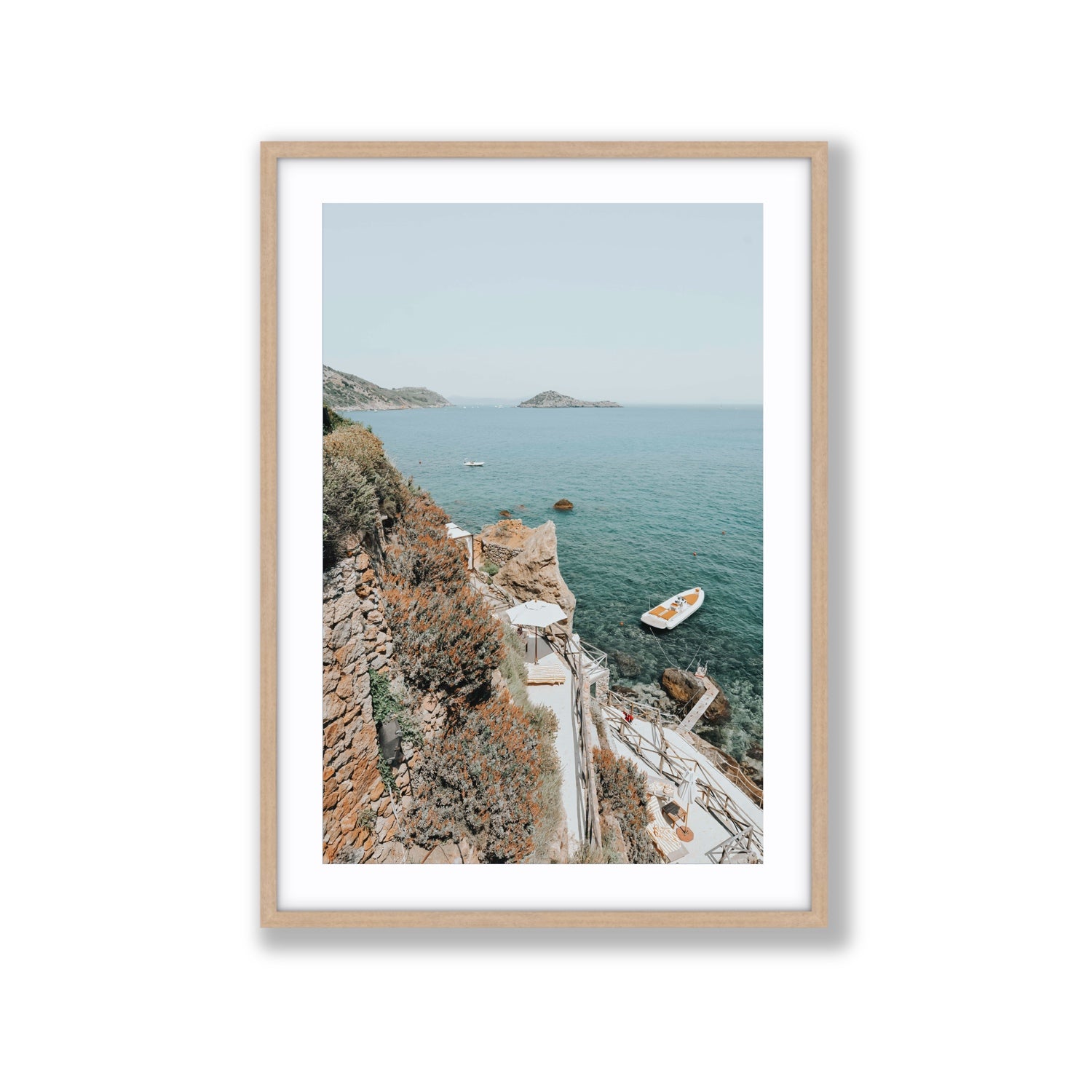 Front Row Seat Tuscany coastal wall art Extra Large fine art print in natural oak frame with matboard
