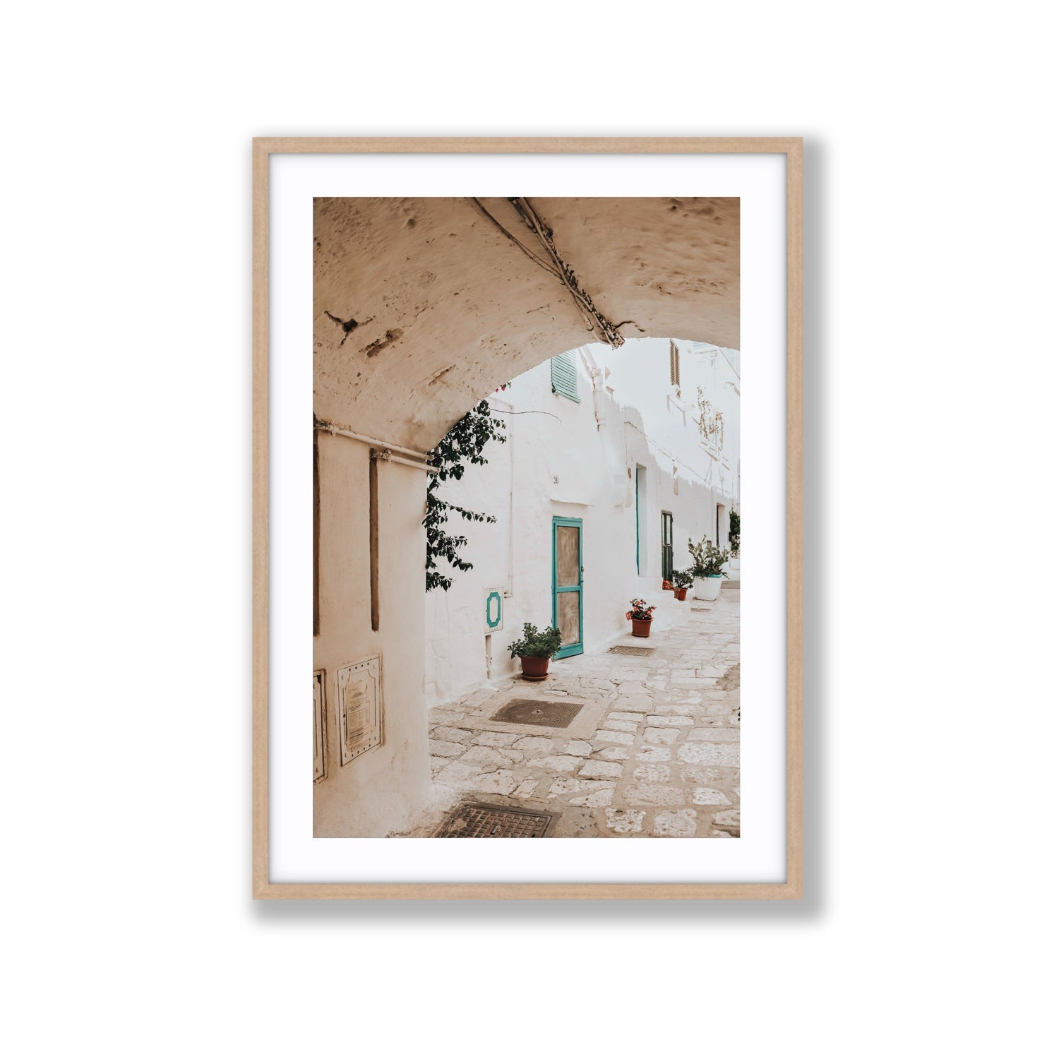 La Citta Bianca Puglia La Città Bianca wall art Extra Large fine art print in natural oak frame with matboard