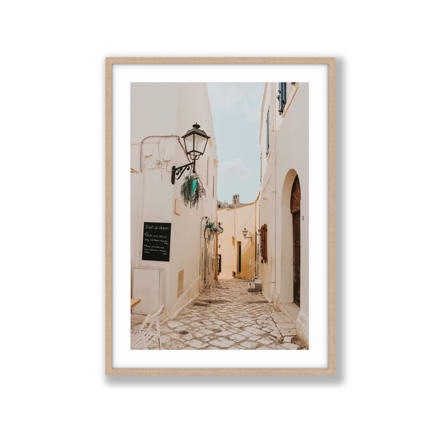 Twilight Passage Puglia Italian wall art Extra Large fine art print in natural oak frame with matboard