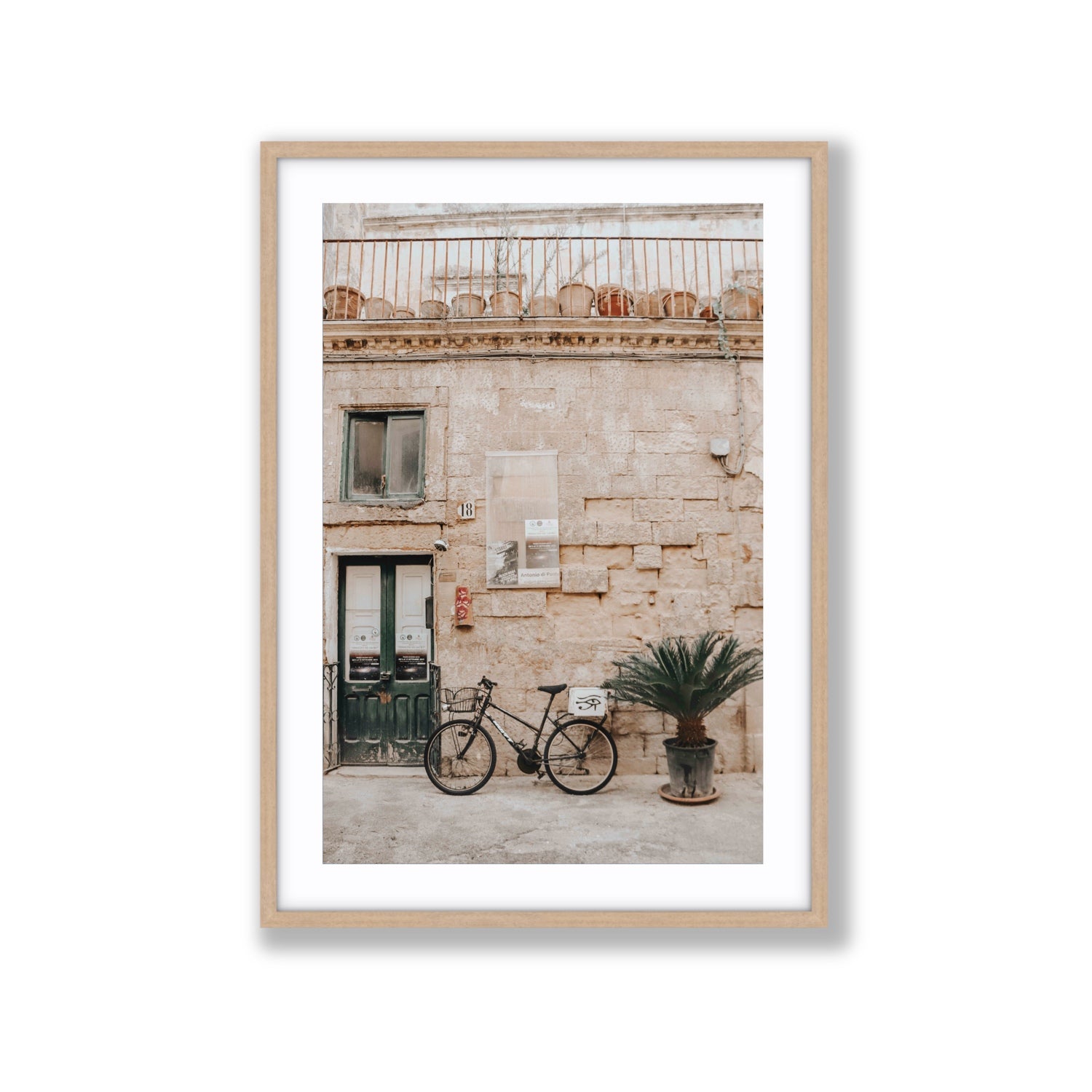 Golden Facades Puglia Lecce Italian wall art Extra Large fine art print in natural oak frame with matboard