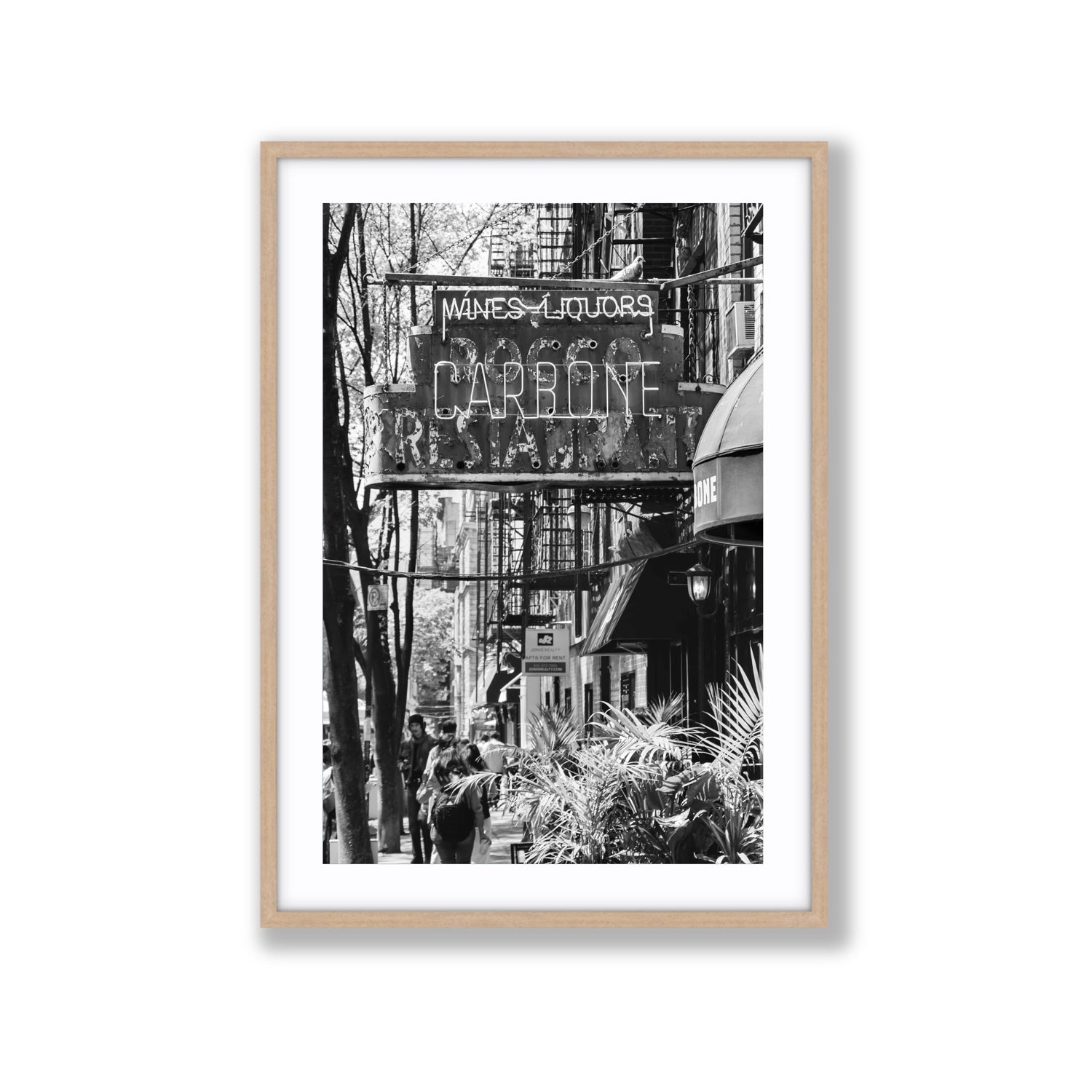 Paparazzi To Pasta New York NYC Black & White wall art Extra Large fine art print in natural oak frame with matboard