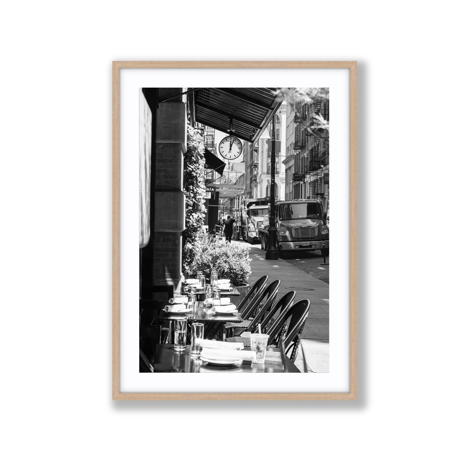 Mercer Street New York NYC Black & White wall art Extra Large fine art print in natural oak frame with matboard