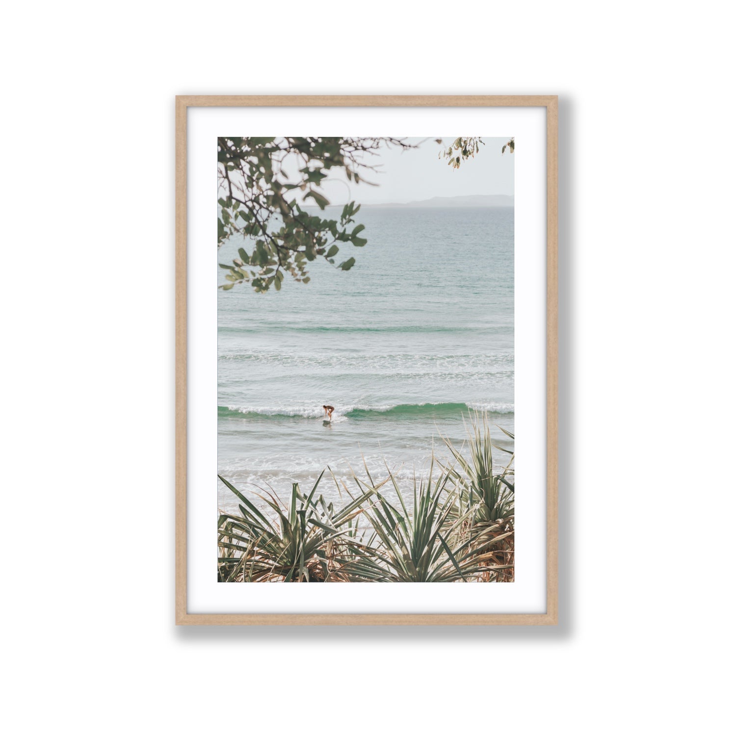 Dream Boat fine art print, Noosa, Australia, coastal scenes artwork, Extra Large, Natural Oak Frame · Matboard, Fine Art Print