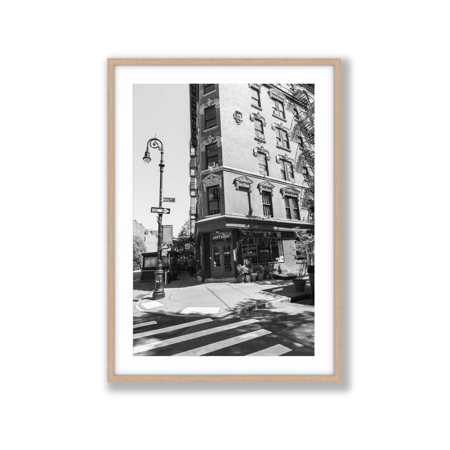 Parisian On Perry New York NYC Black & White wall art Extra Large fine art print in natural oak frame with matboard