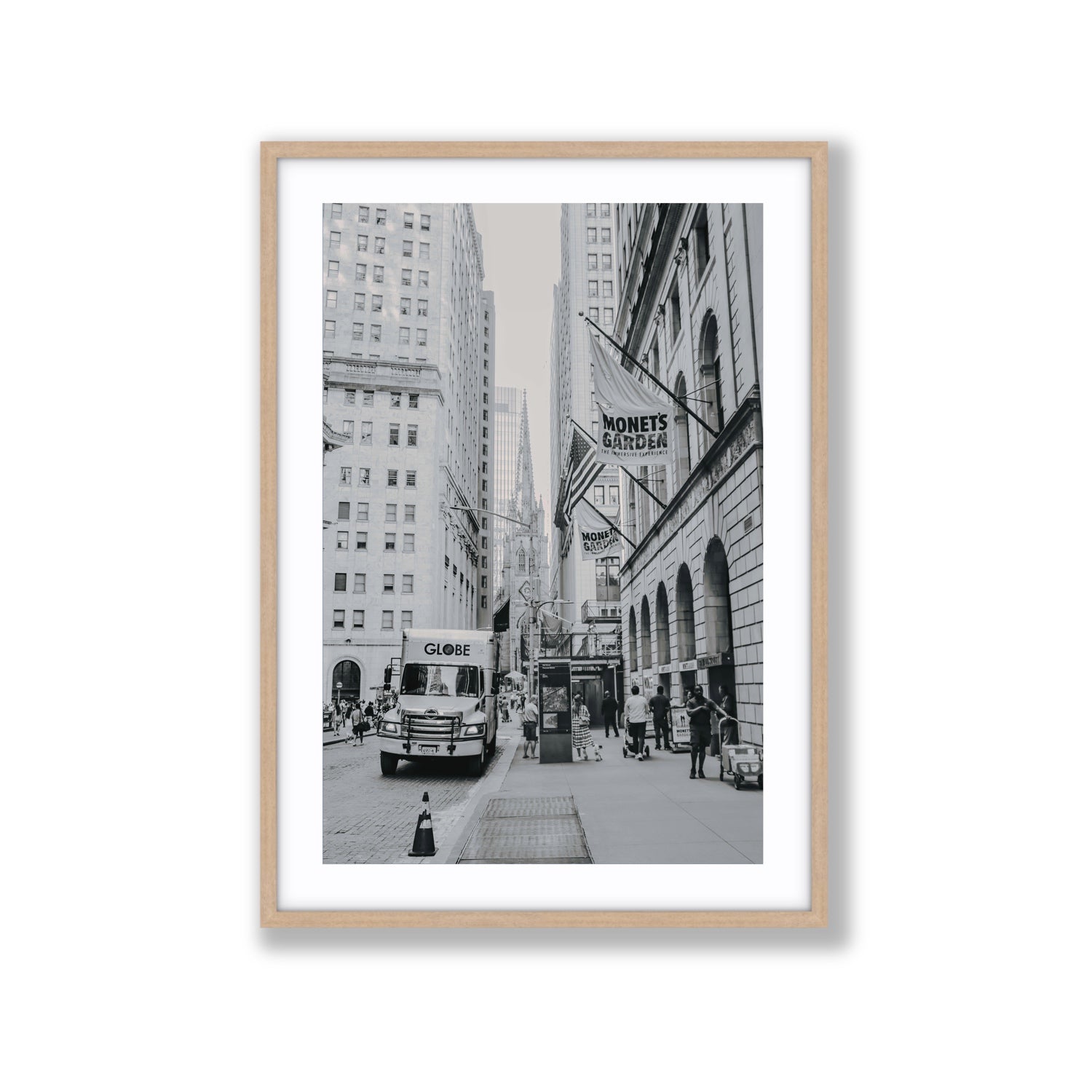 Metropolitan Monotone New York NYC Black & White wall art Extra Large fine art print in natural oak frame with matboard