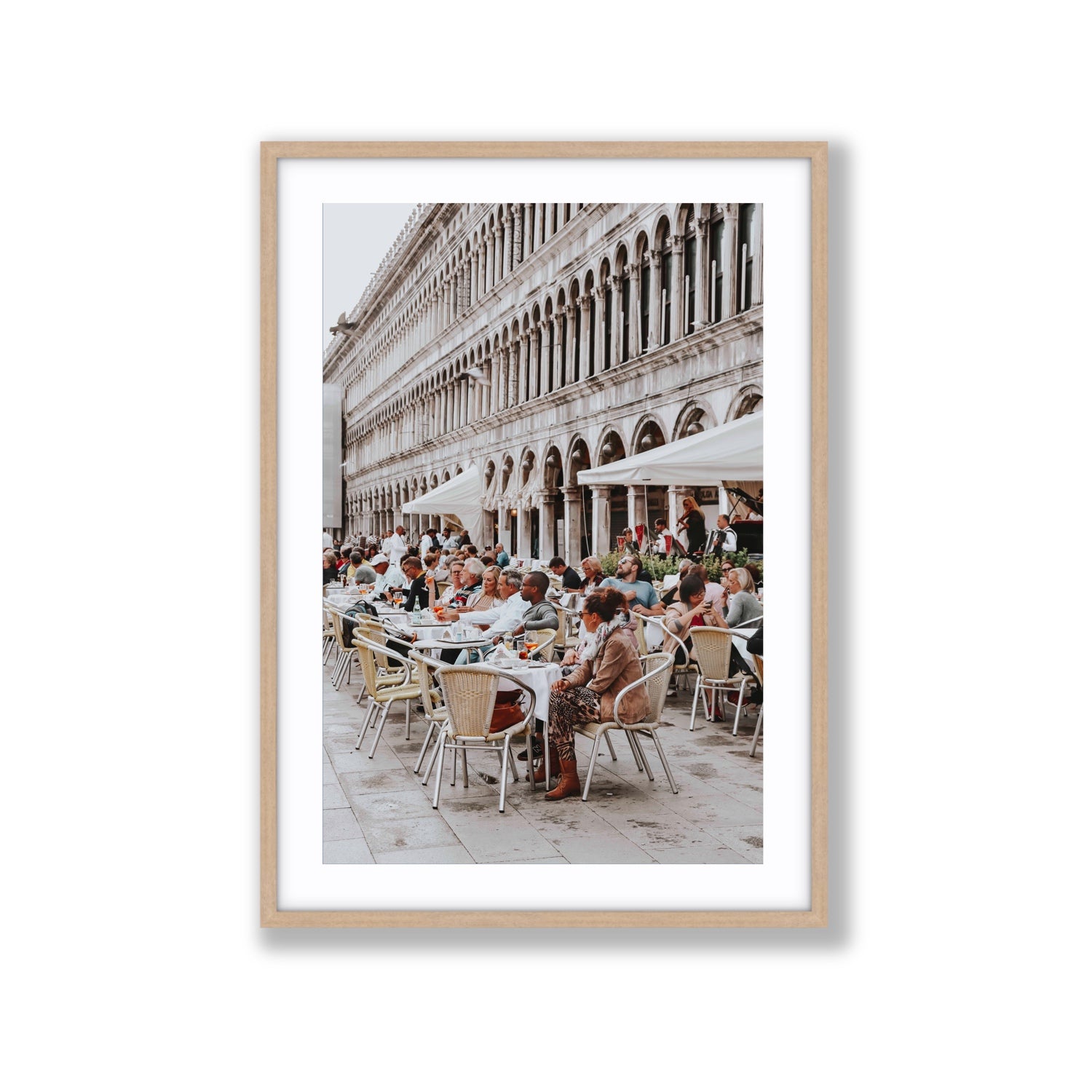 Lunchbreak Venice Italian wall art Extra Large fine art print in natural oak frame with matboard