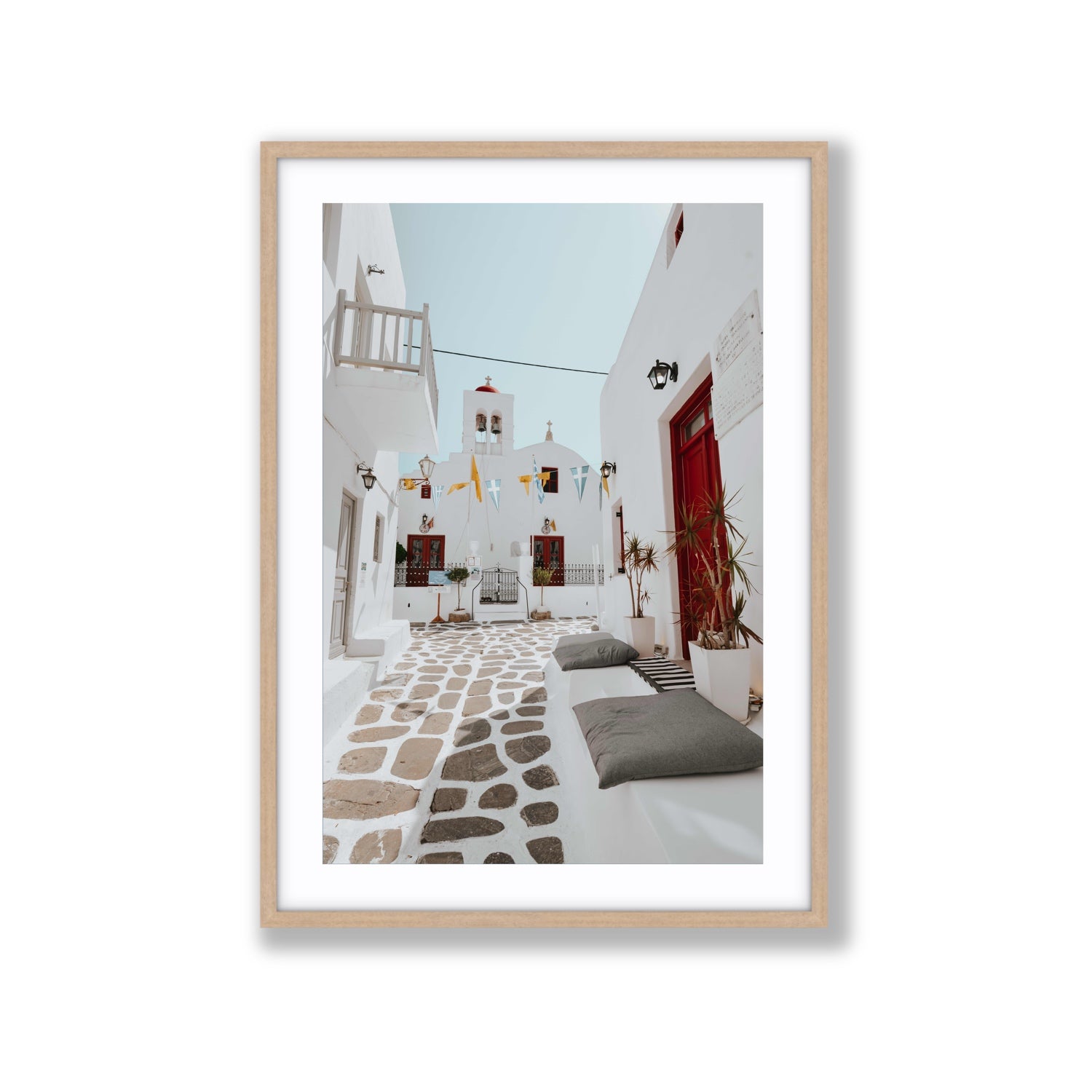 Cycladic Charm fine art print, Mykonos, Greece, Extra Large, Natural Oak Frame · Matboard, Fine Art Print