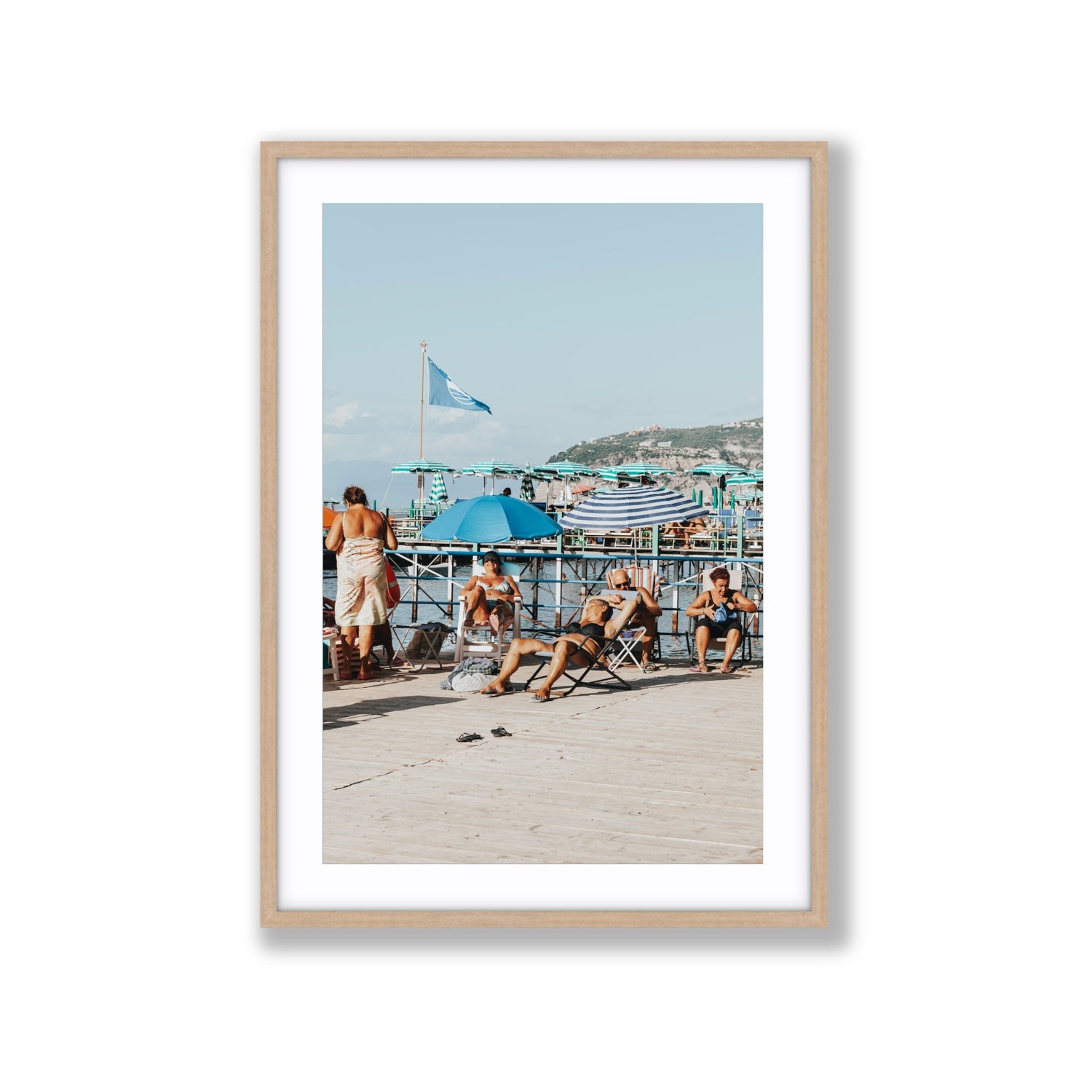 The Golden Years Sorrento Italian wall art Extra Large fine art print in natural oak frame with matboard