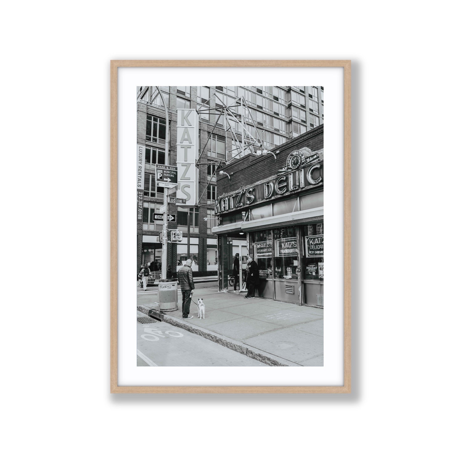 Graphite Gotham New York NYC Black & White wall art Extra Large fine art print in natural oak frame with matboard