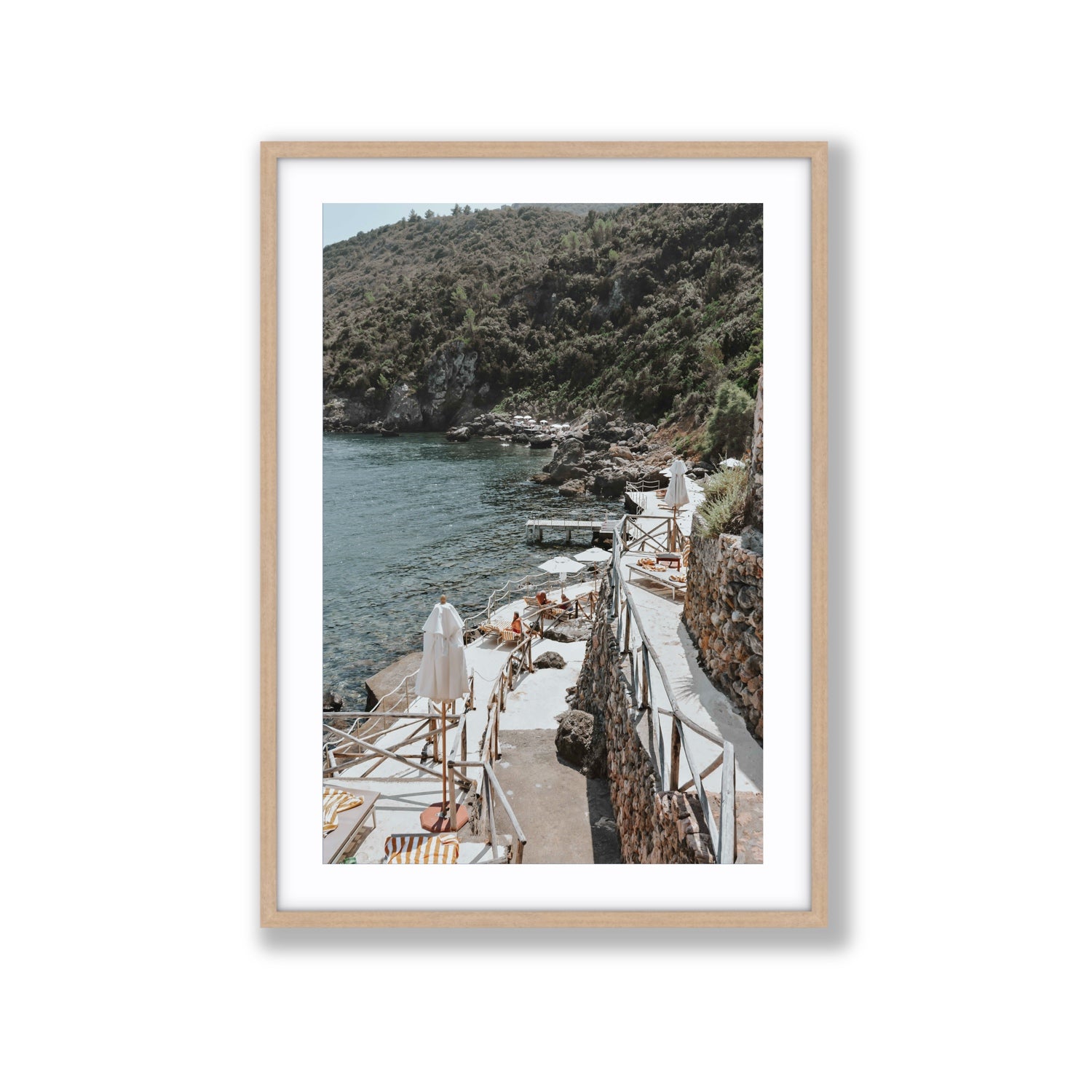 L'Estate Tuscany coastal Italian wall art Extra Large fine art print in natural oak frame with matboard