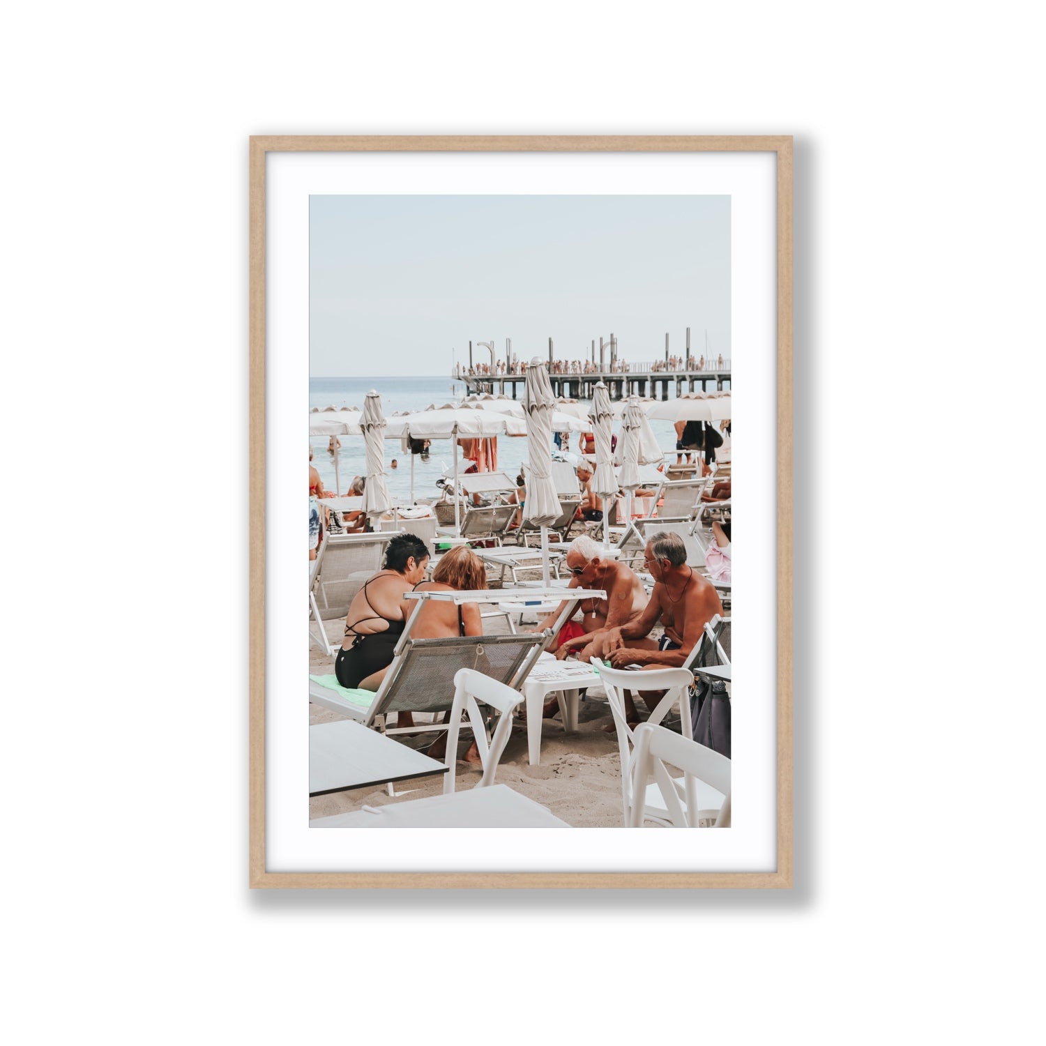 Salted Shuffle fine art print, Alassio, Italy, people and locals artwork, Extra Large, Natural Oak Frame · Matboard, Fine Art Print