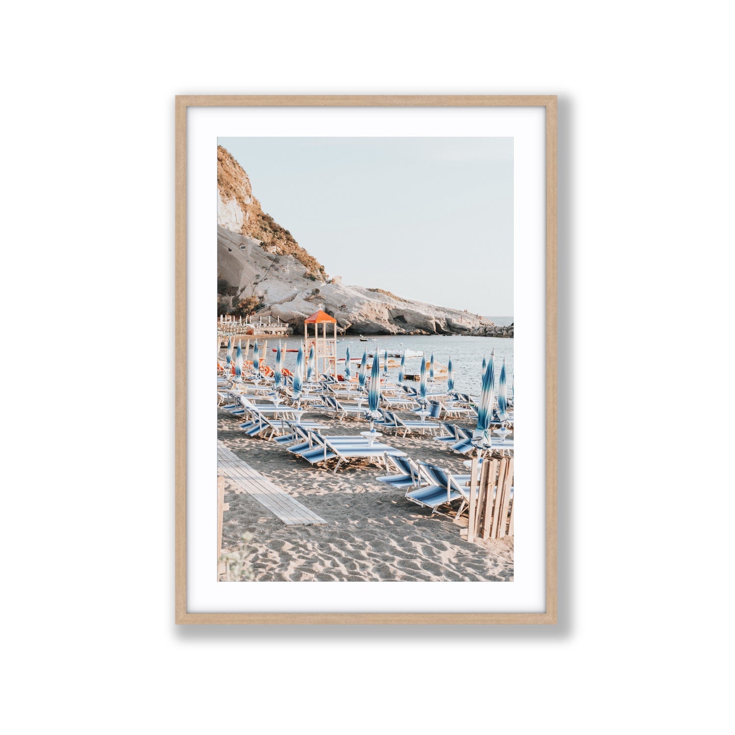 The Golden Hour Ischia Italian coastal wall art Extra Large fine art print in natural oak frame with matboard