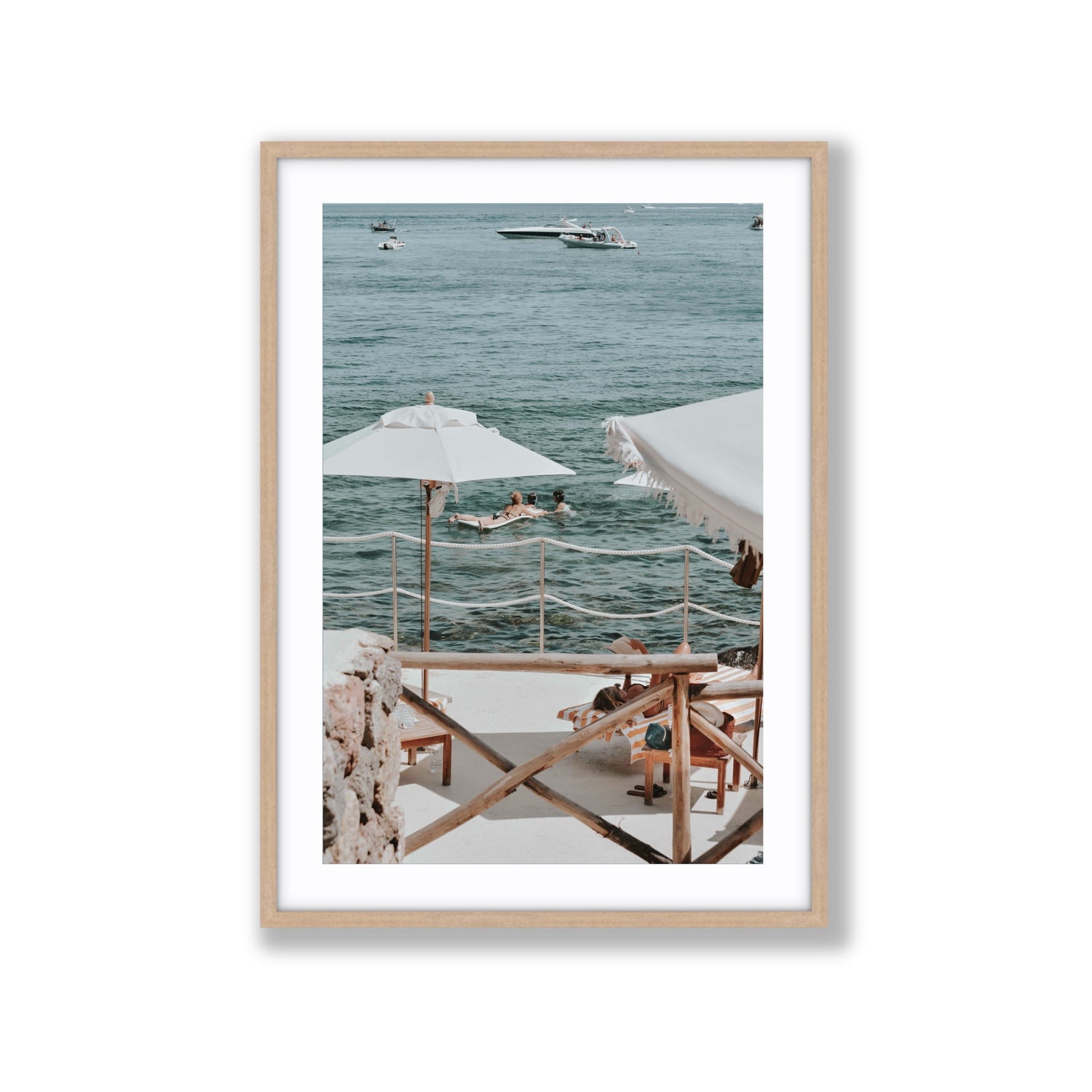 Hideaway Tuscany coastal Mediterranean wall art Extra Large fine art print in natural oak frame with matboard
