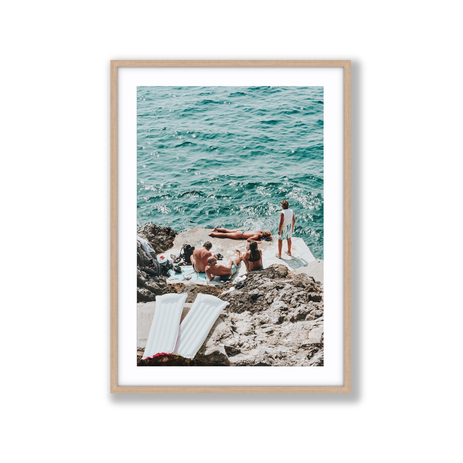 Gli Amici Praiano Amalfi Coast coastal wall art Extra Large fine art print in natural oak frame with matboard