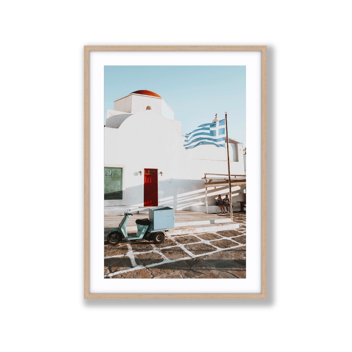Mykonos Postcard fine art print, Mykonos, Greece, Extra Large, Natural Oak Frame · Matboard, Fine Art Print