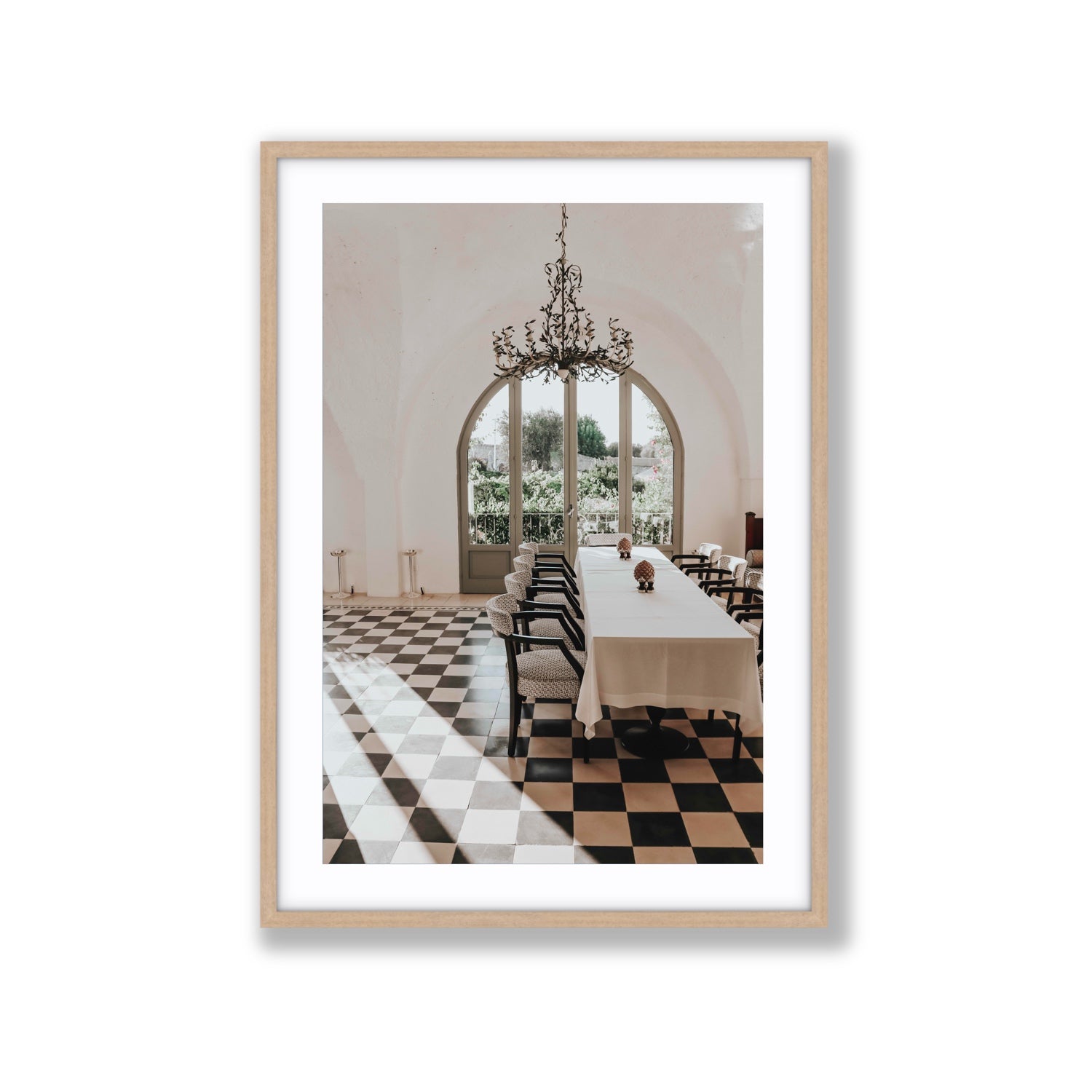 Sunbeam Feast Puglia Wall Italian fine art print Extra Large fine art print in natural oak frame with matboard