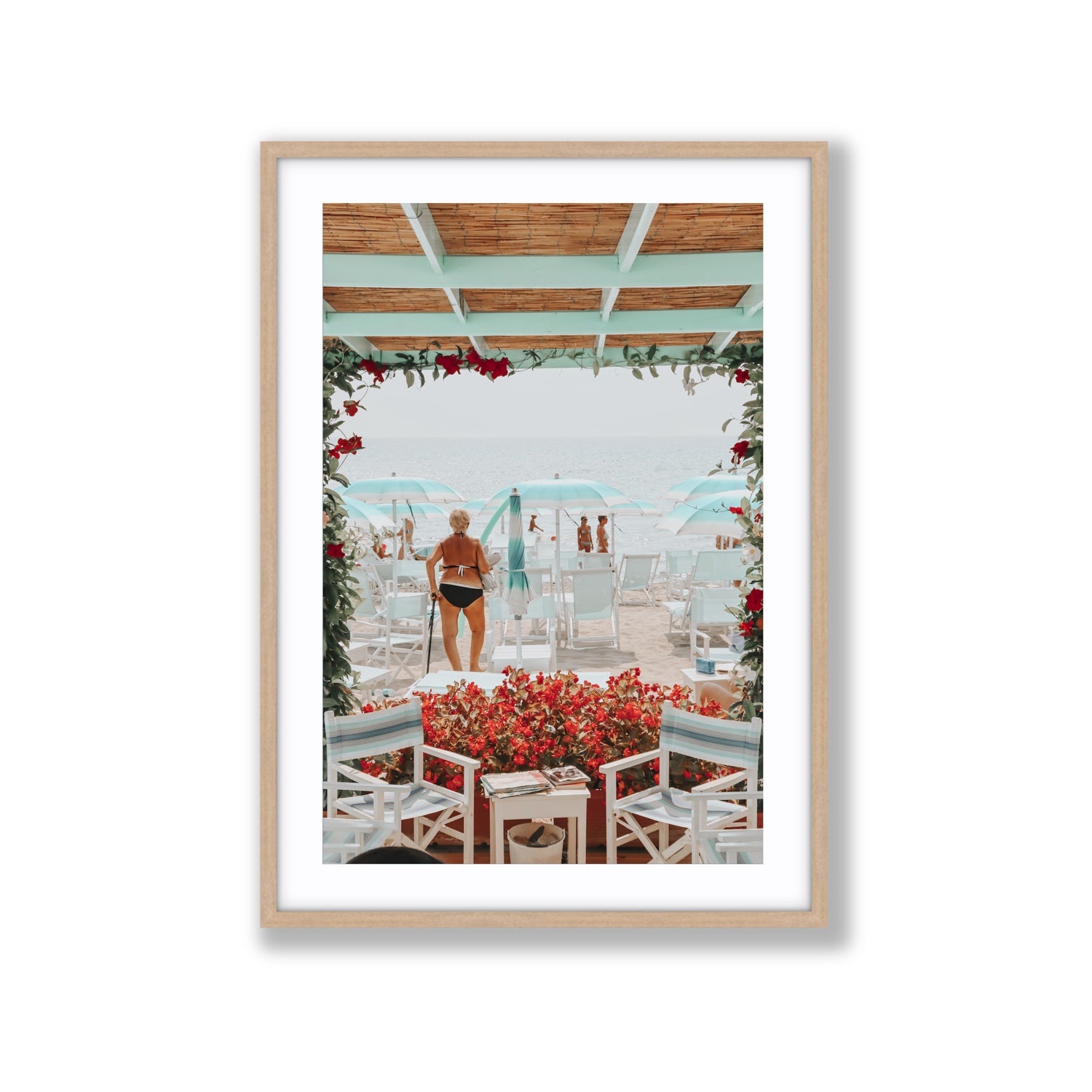 Nonna's Italian Escape Alassio Italian wall art Extra Large fine art print in natural oak frame with matboard